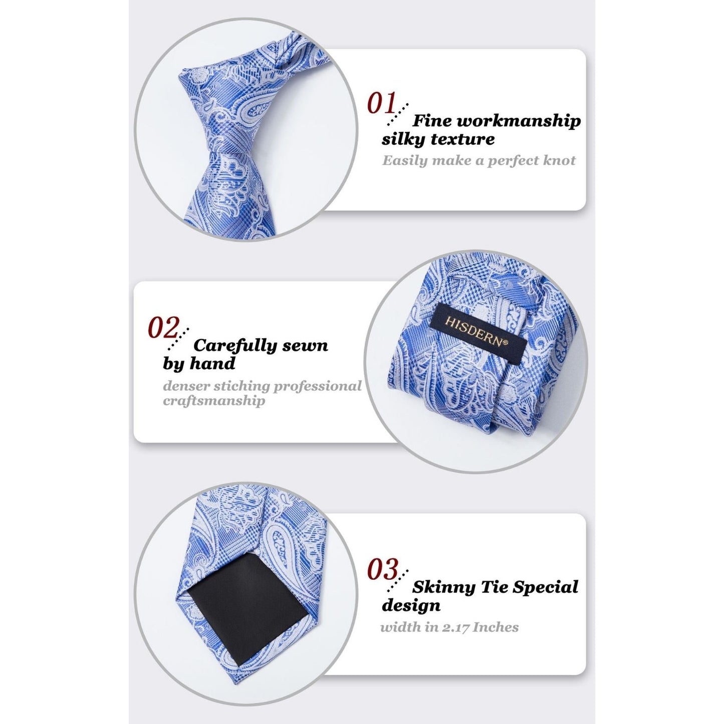 Hisdern Blue Paisley Tie Set For Groomsmen