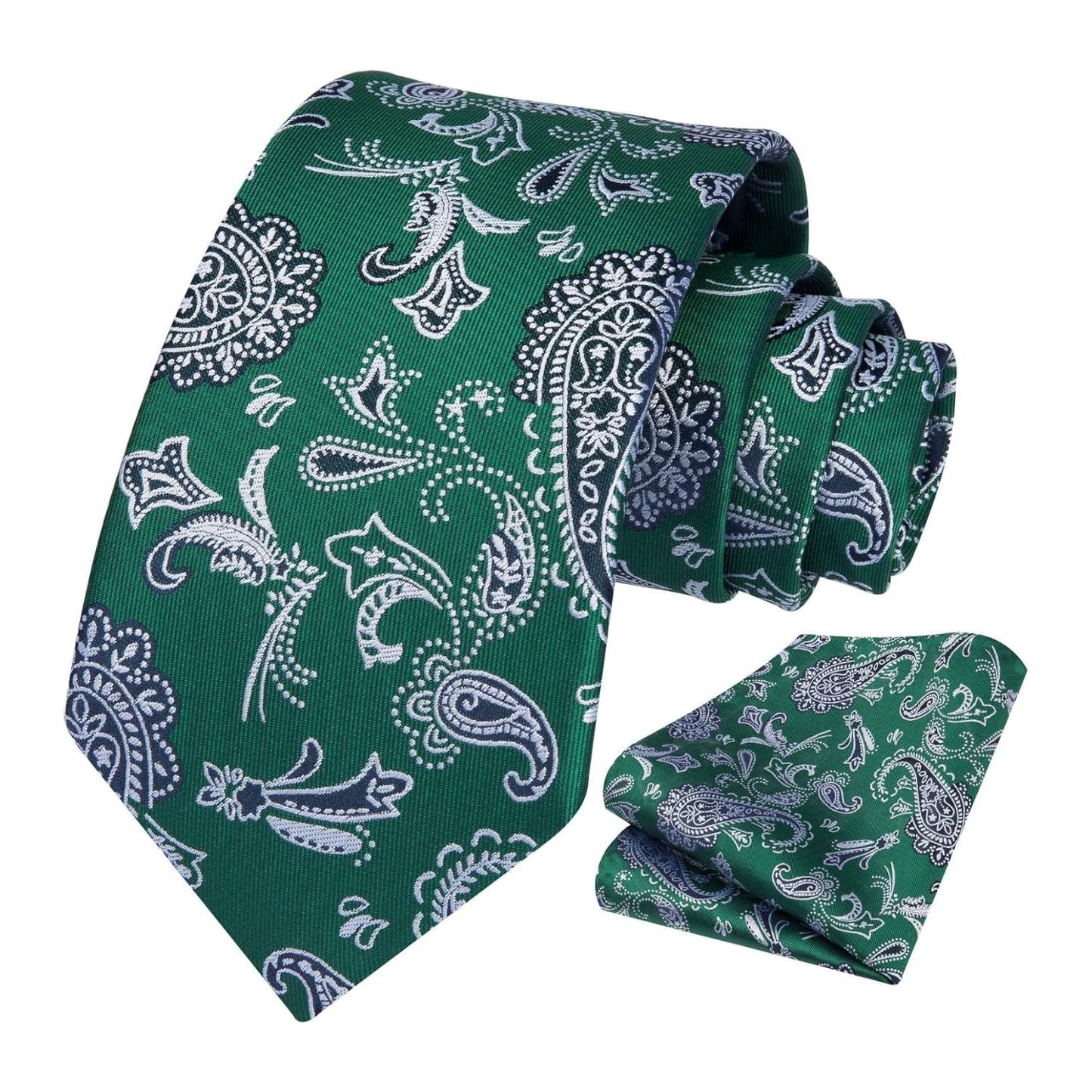 Hisdern Green Paisley Tie Set For Formal Wear