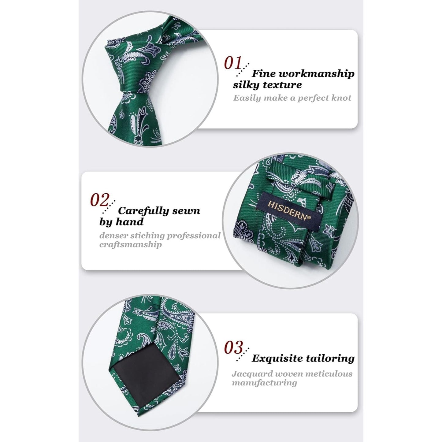 Hisdern Green Paisley Tie Set For Formal Wear