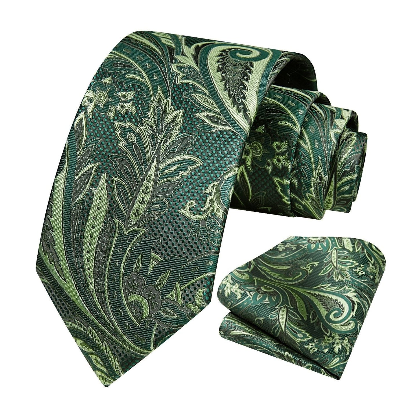 Hisdern Green Paisley Tie Set For Formal Wear