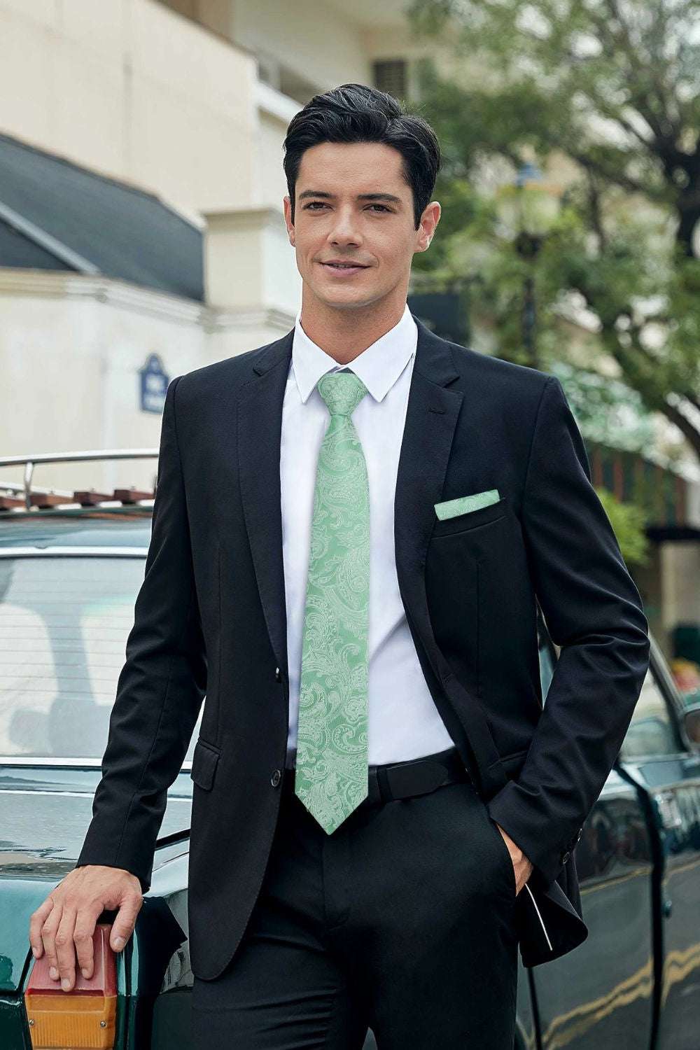 Hisdern Sage Green Paisley Set For Groomsmen
