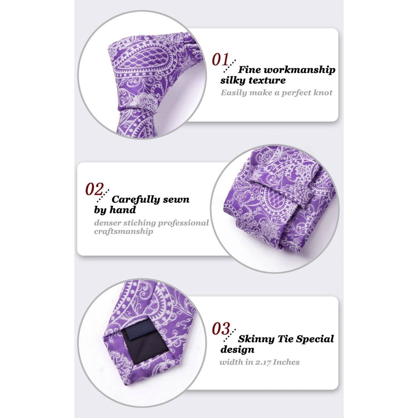 Hisdern Purple Paisley Tie Set For Groomsmen