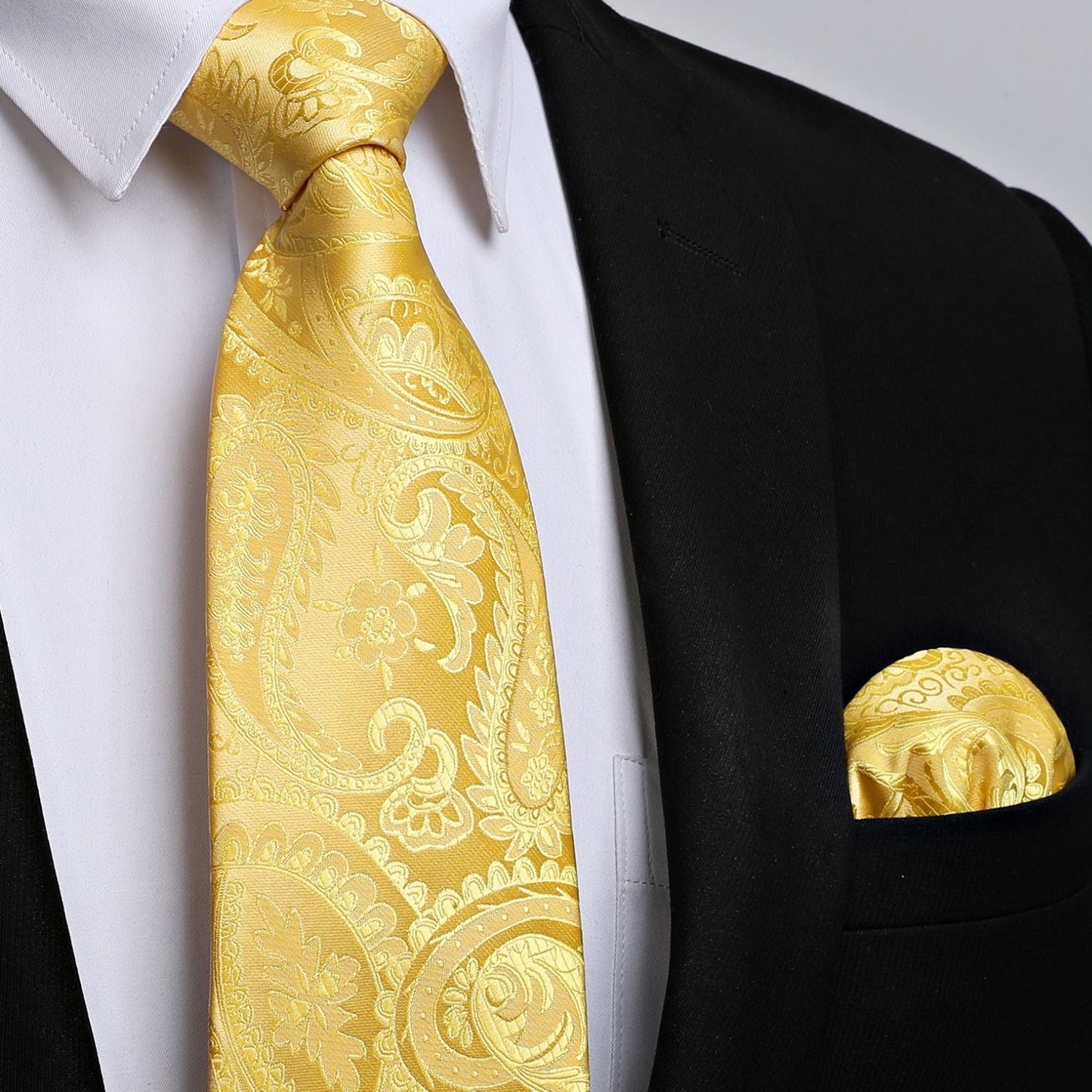 Hisdern Yellow Paisley Tie Set For Groomsmen