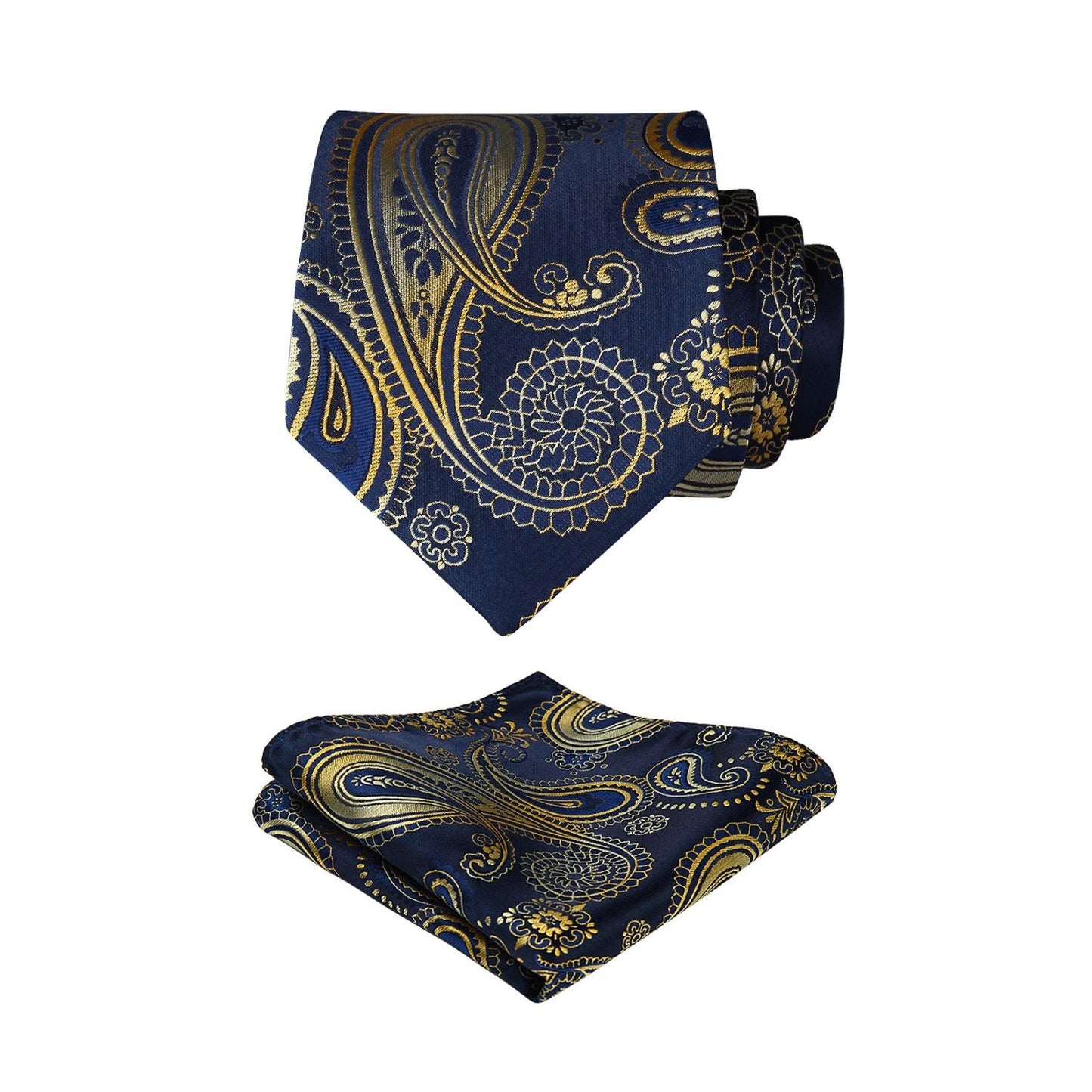 Hisdern Gold Blue Paisley Tie Set For Formal Wear