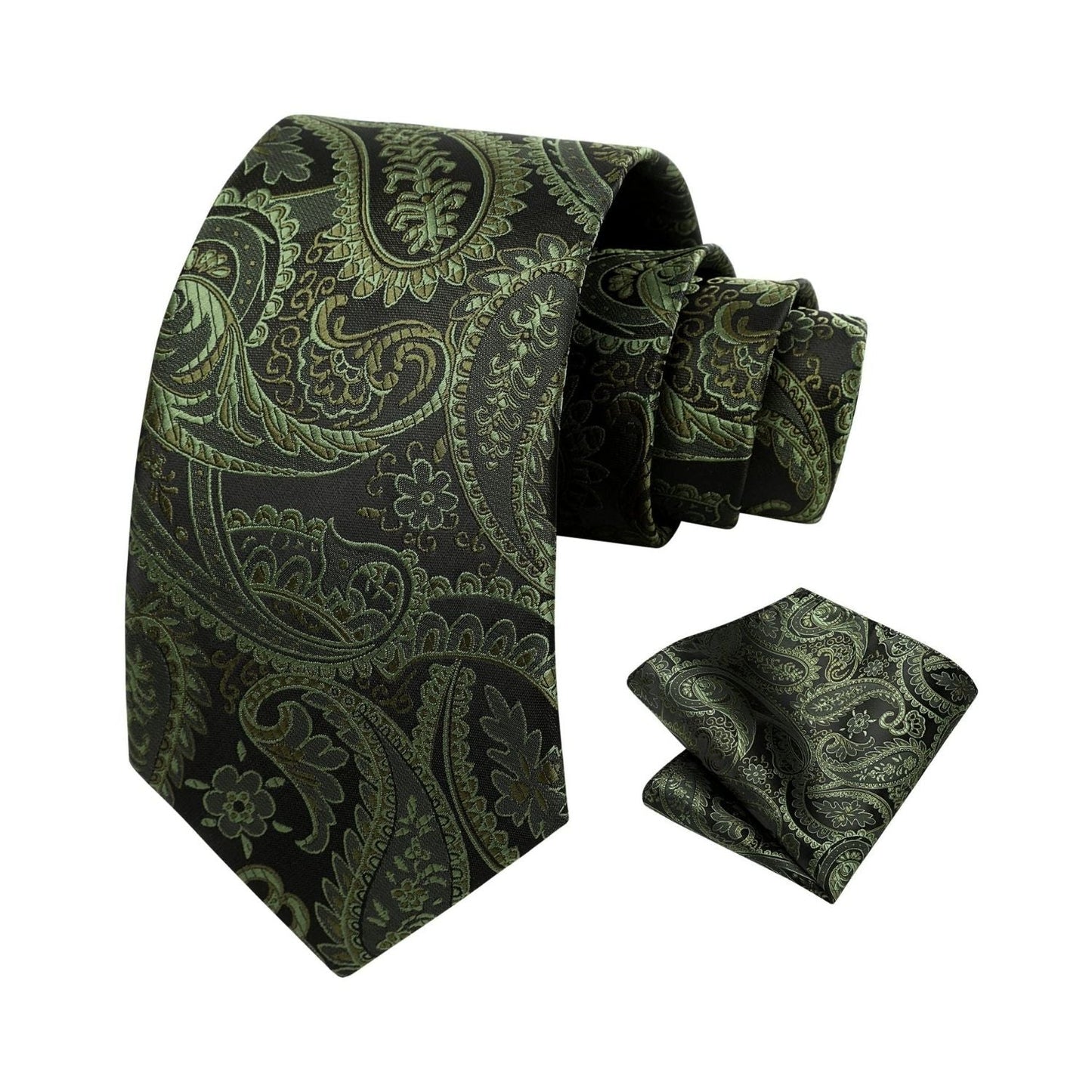 Hisdern Green Paisley Tie Set For Formal Wear