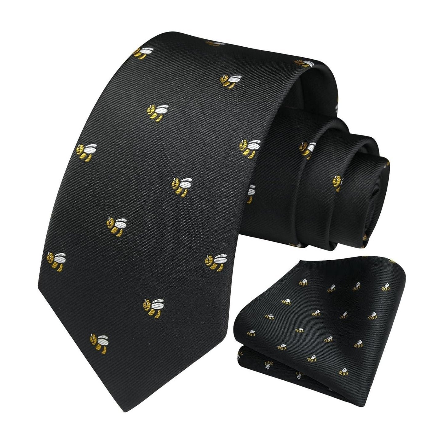 Hisdern Black Bee Cute Print Pattern Tie Set