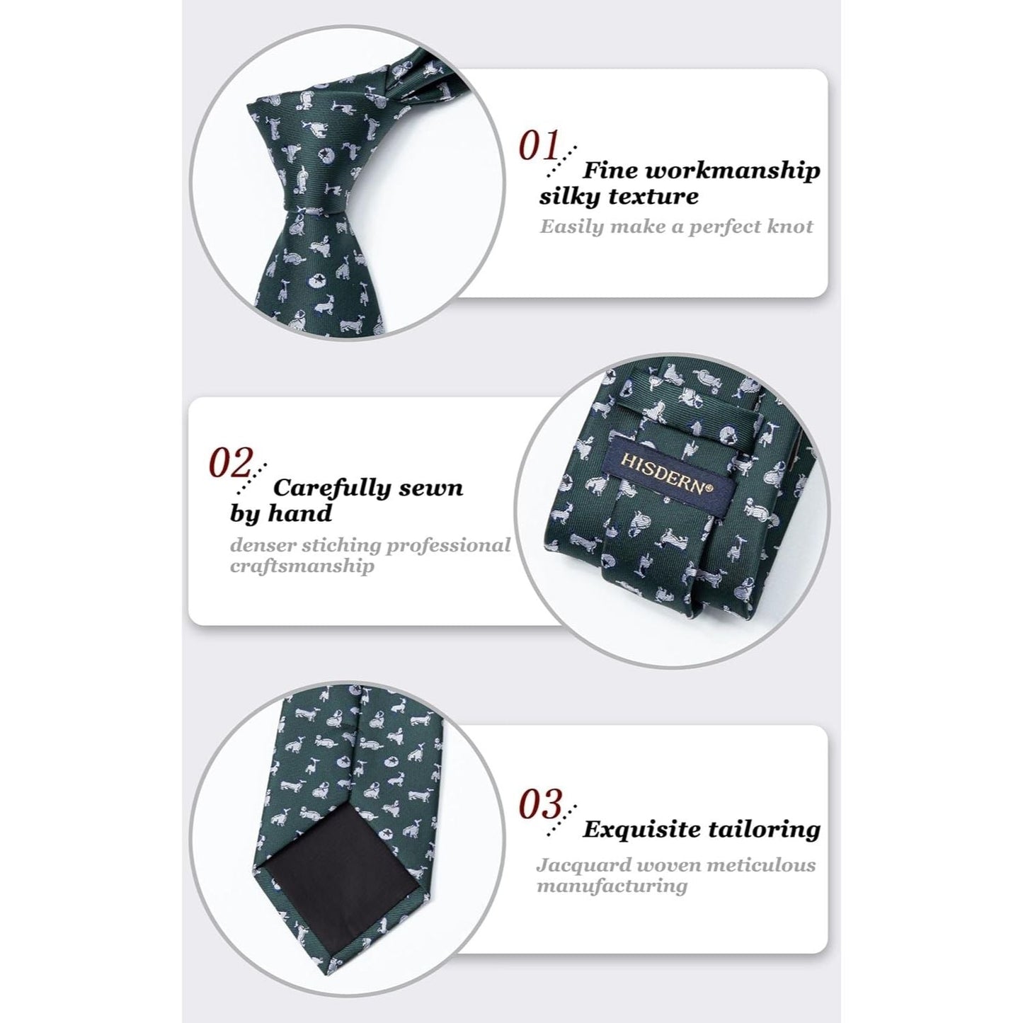 Hisdern Green Pattern Cute Pattern Tie Set