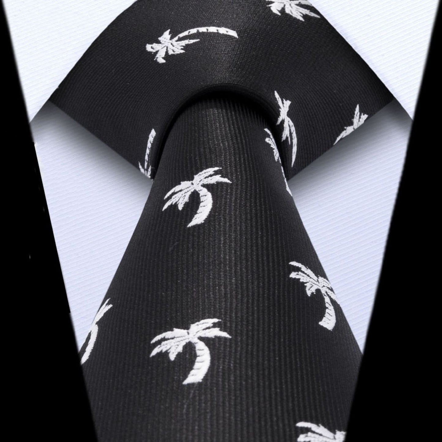 Hisdern Black White Pattern Print Men's Suit Tie Set