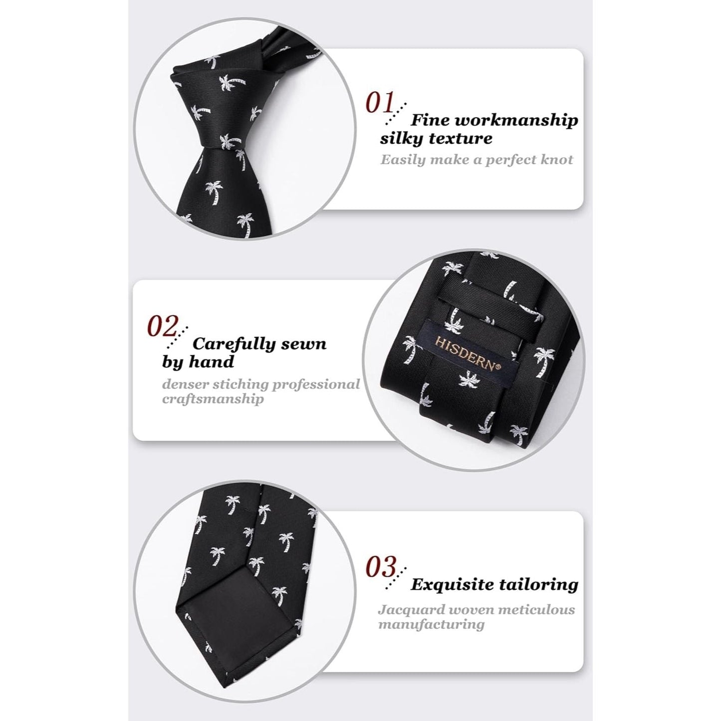 Hisdern Black White Pattern Print Men's Suit Tie Set