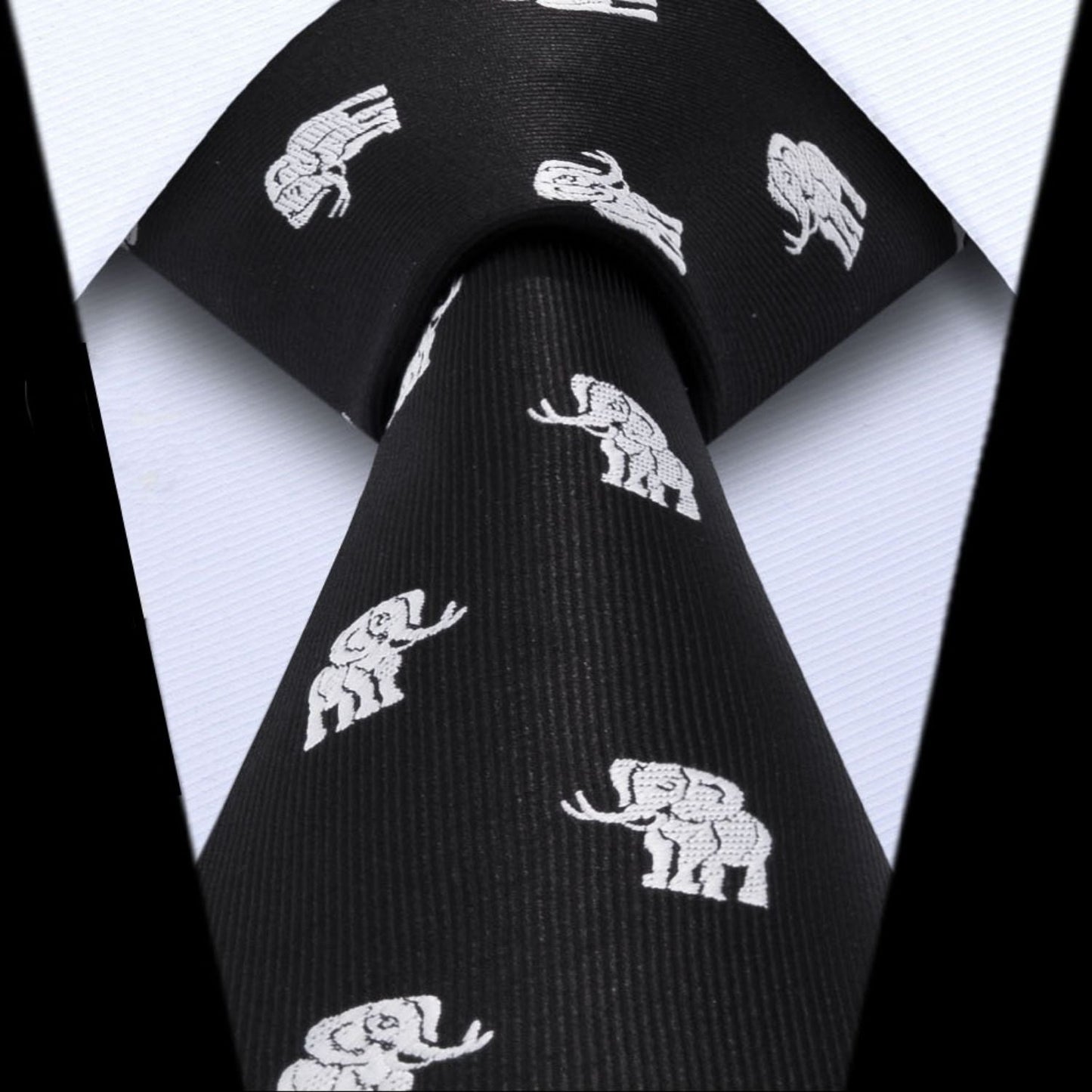 Hisdern Black White Elephant Cute Print Pattern Tie Set