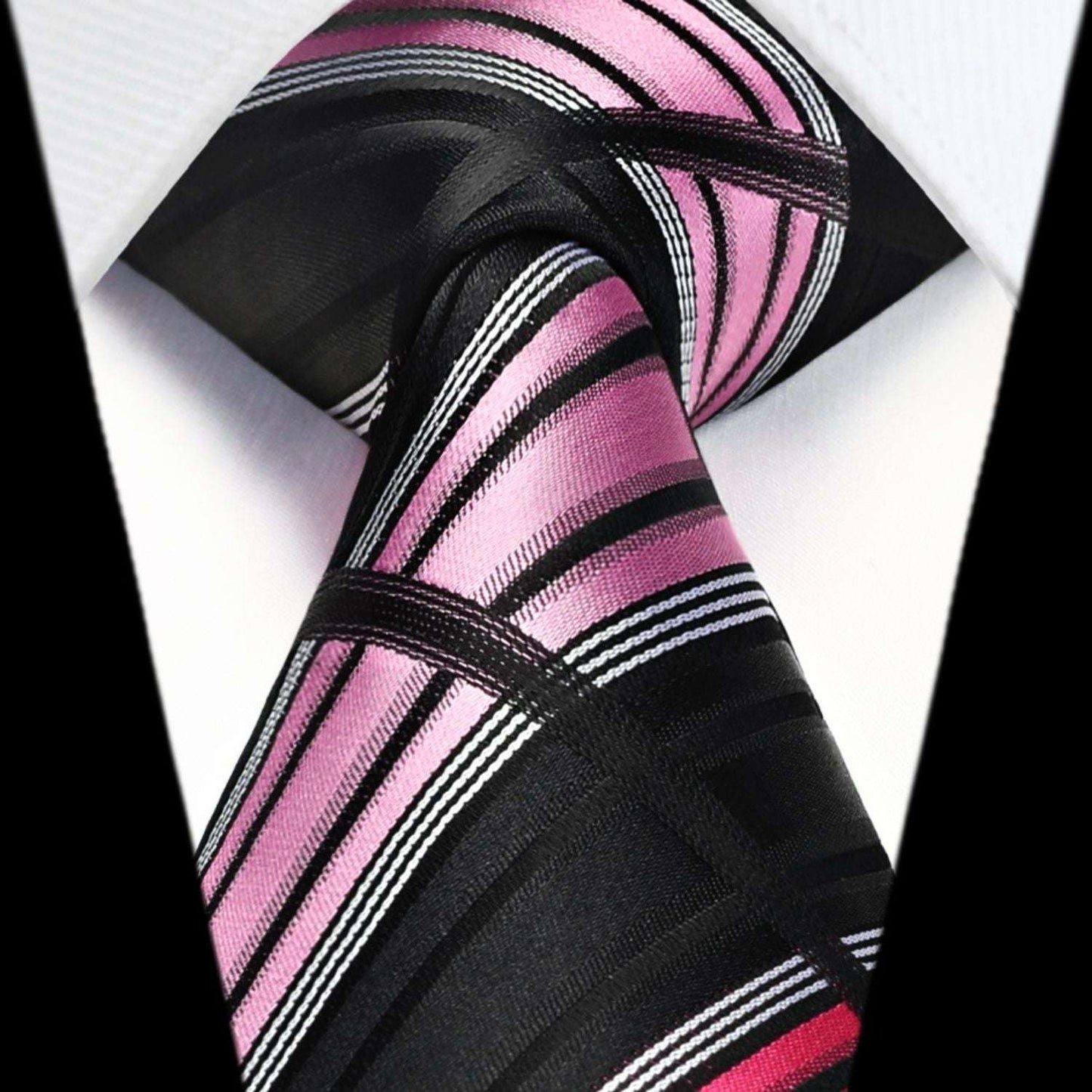 Hisdern Black Pink Plaid Tie Set For Groomsmen