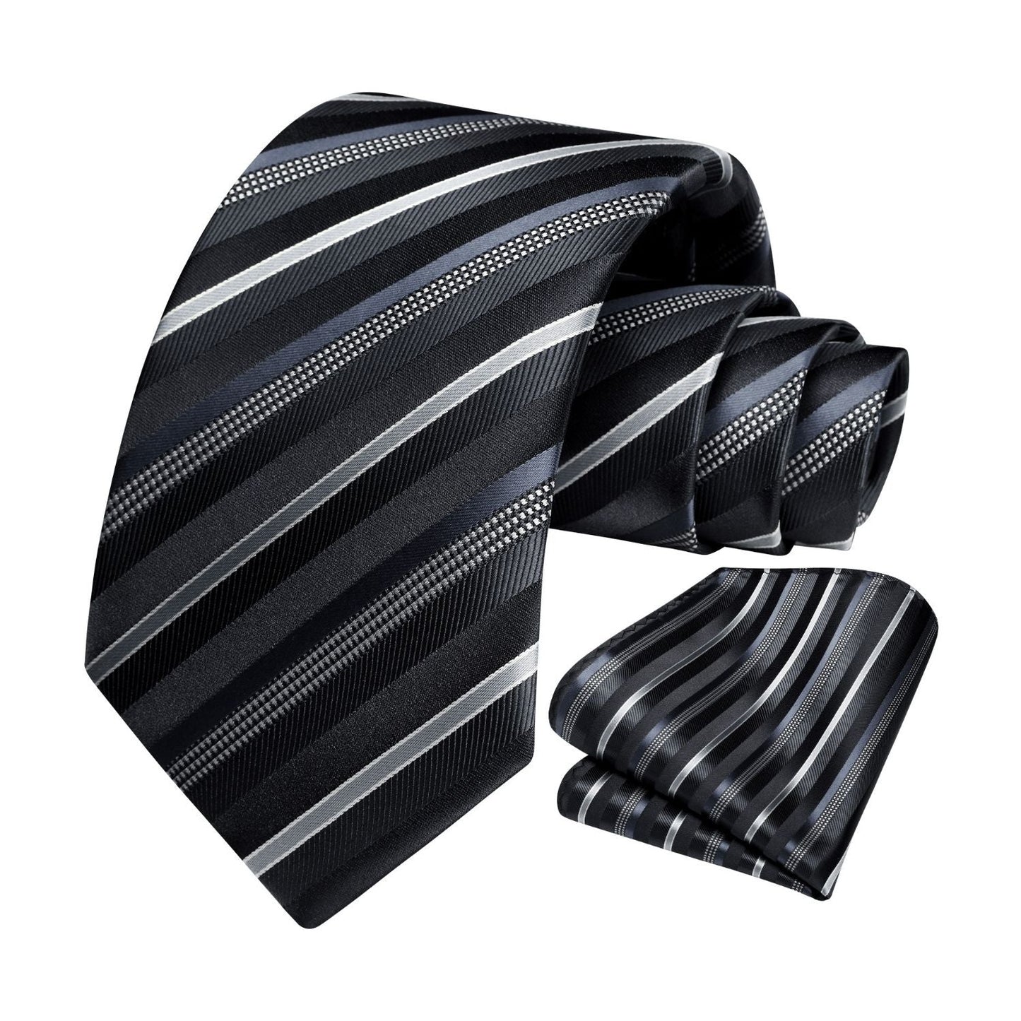 Hisdern Black Striped Business Tie Set