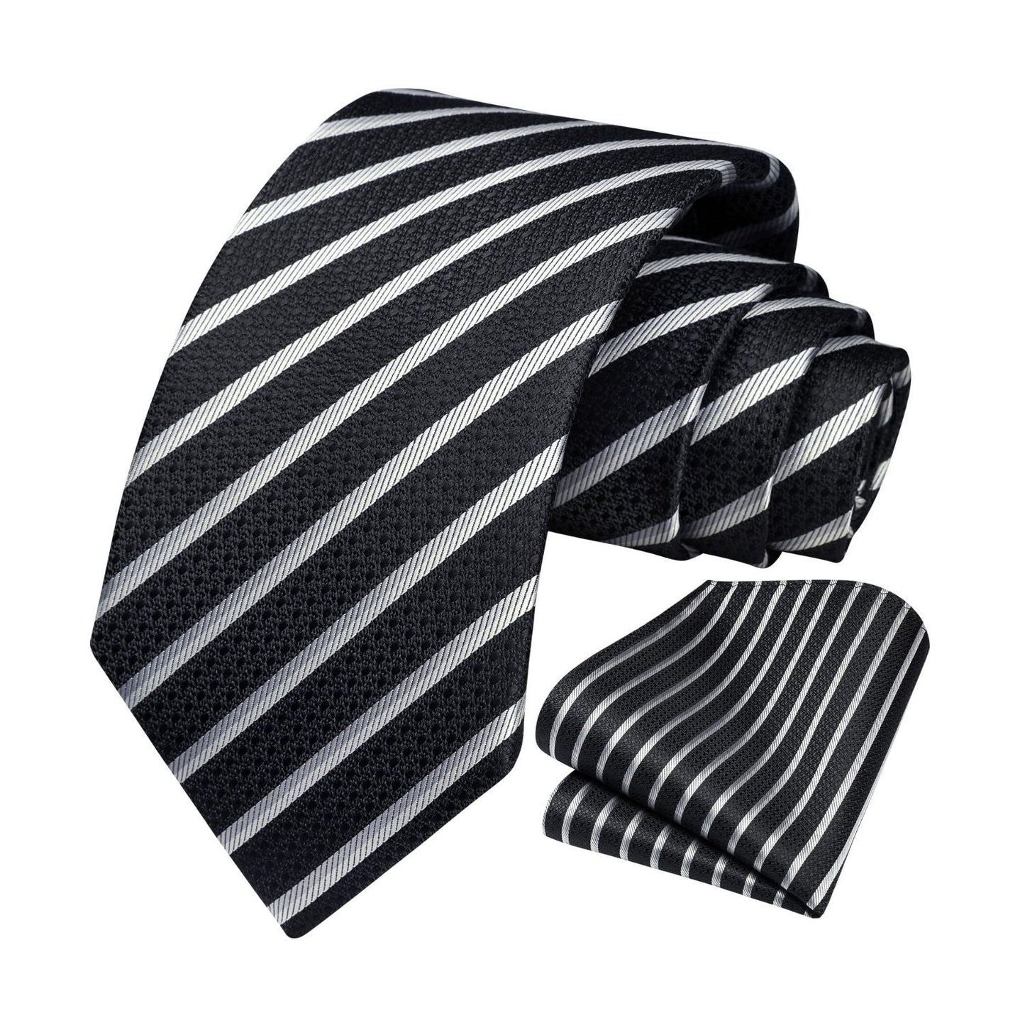 Hisdern Black Striped Business Tie Set