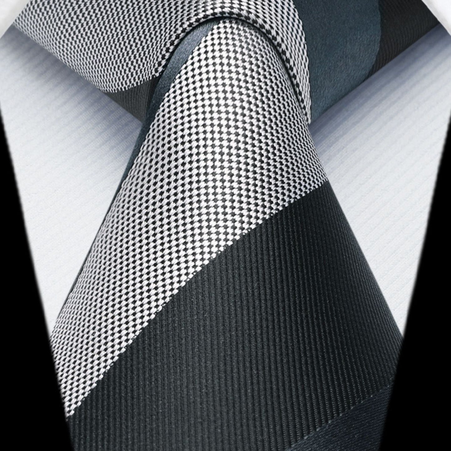 Hisdern Grey Black Striped Business Tie Set