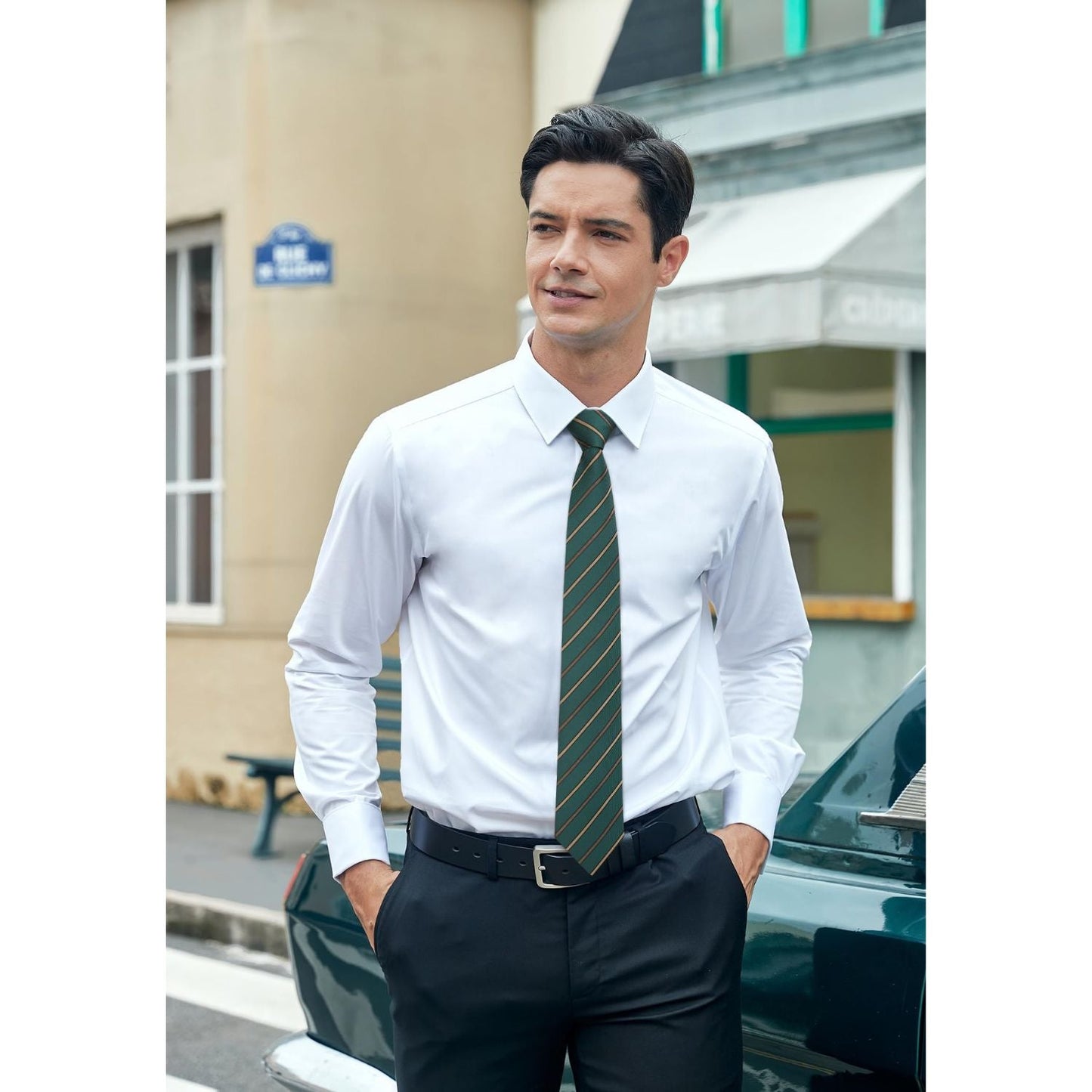 Hisdern Green Striped Business Tie Set