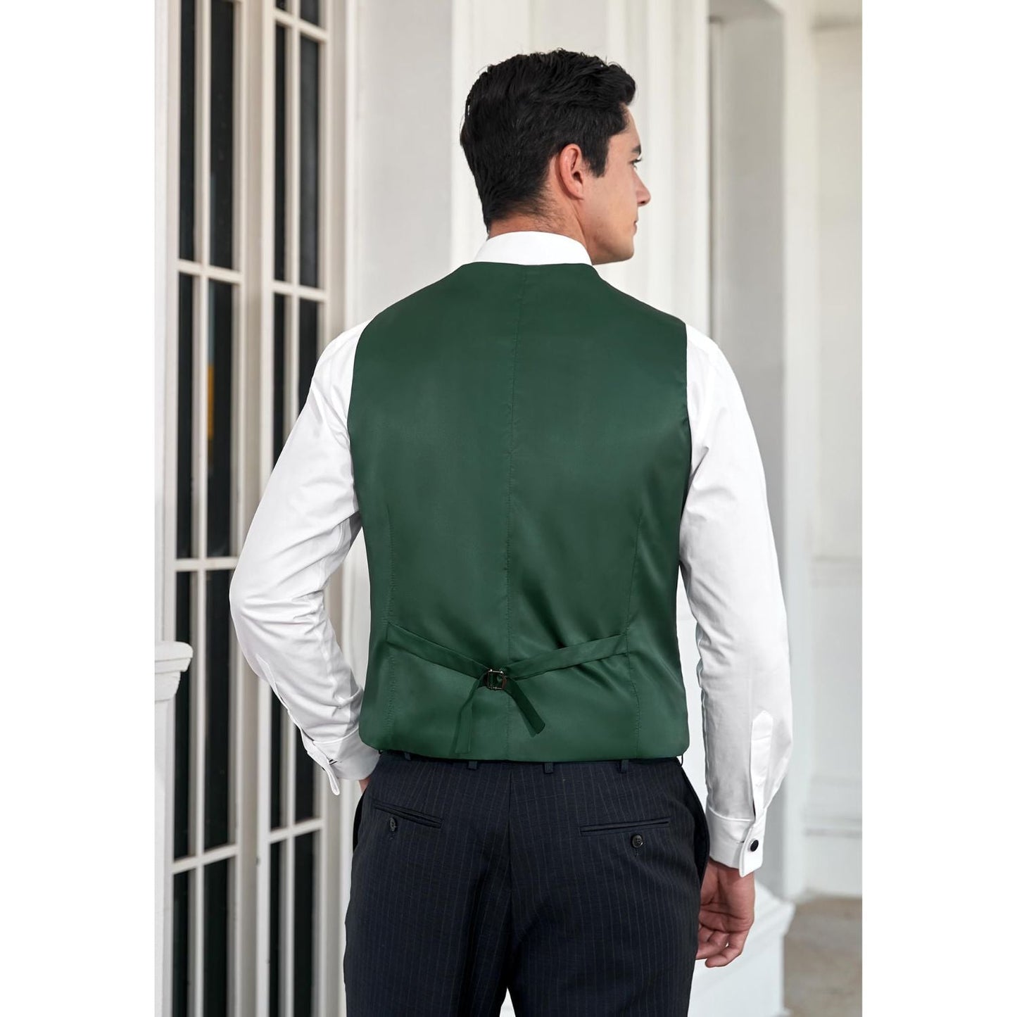 Hisdern Men's Verde Satin Suit Vest Formal Wear