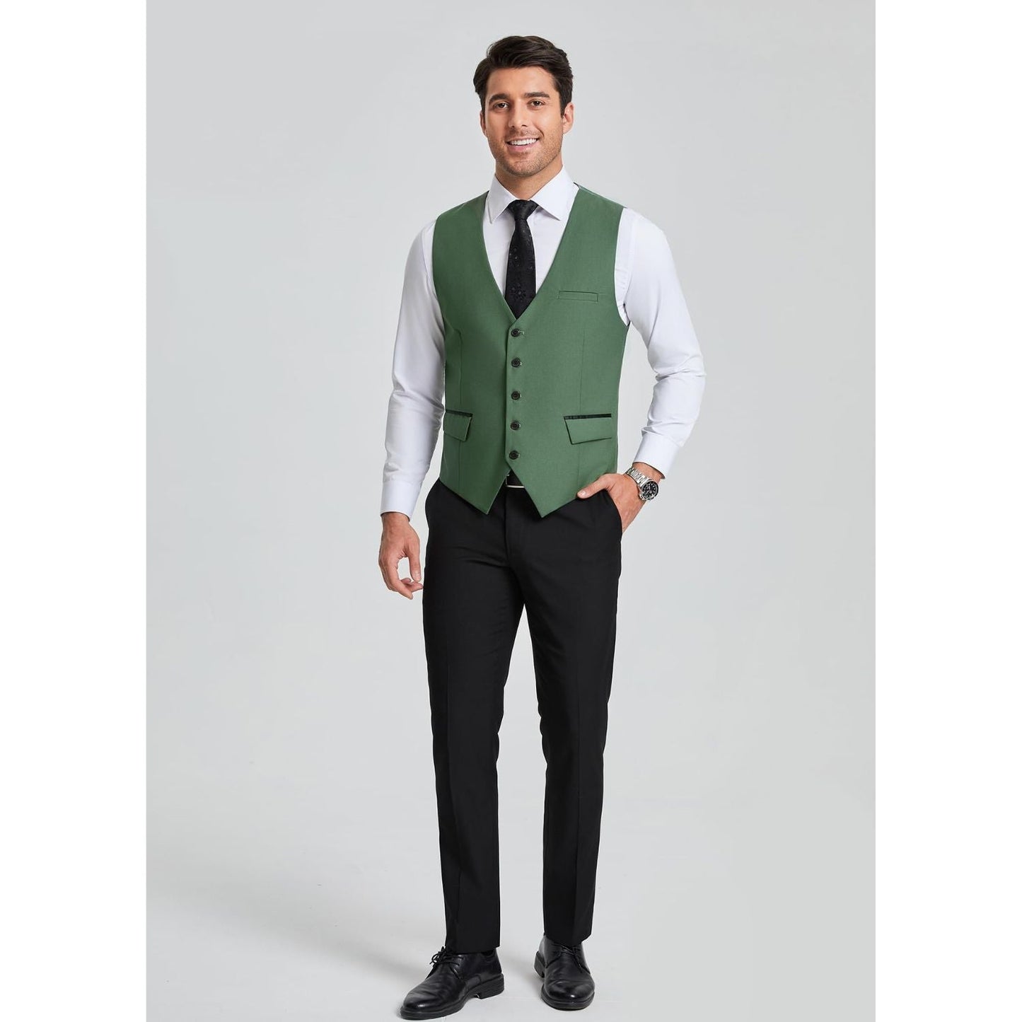 Men's Olive Green Satin Suit Vest Formal Wear for Wedding