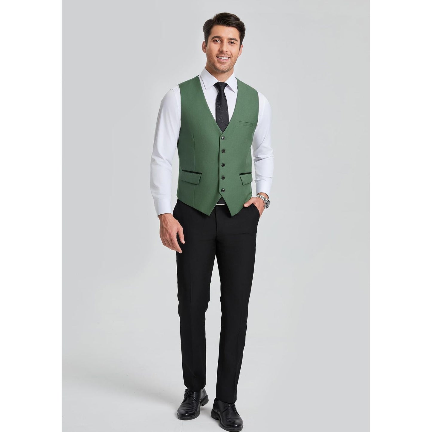 Men's Olive Green Satin Suit Vest Formal Wear for Wedding