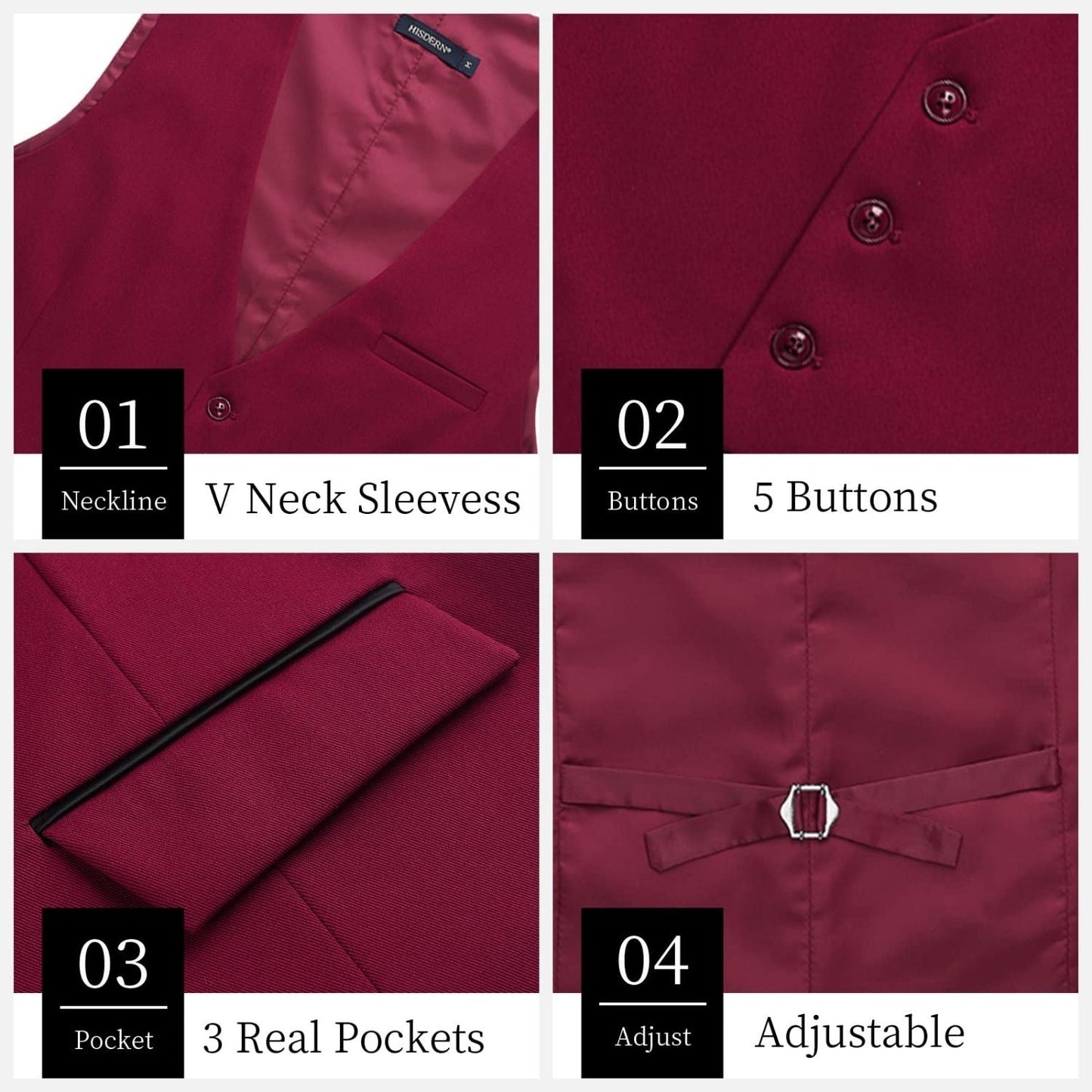 Hisdern Men's Red Satin Suit Vest Formal Wear