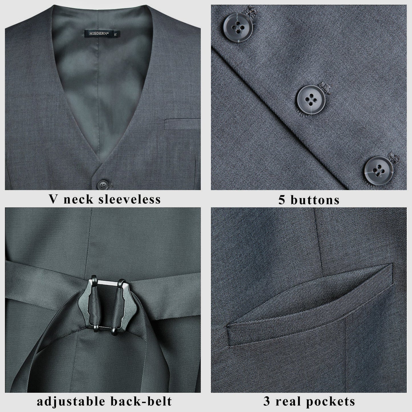 Hisdern Men's Dark Grey Satin Suit Vest Formal