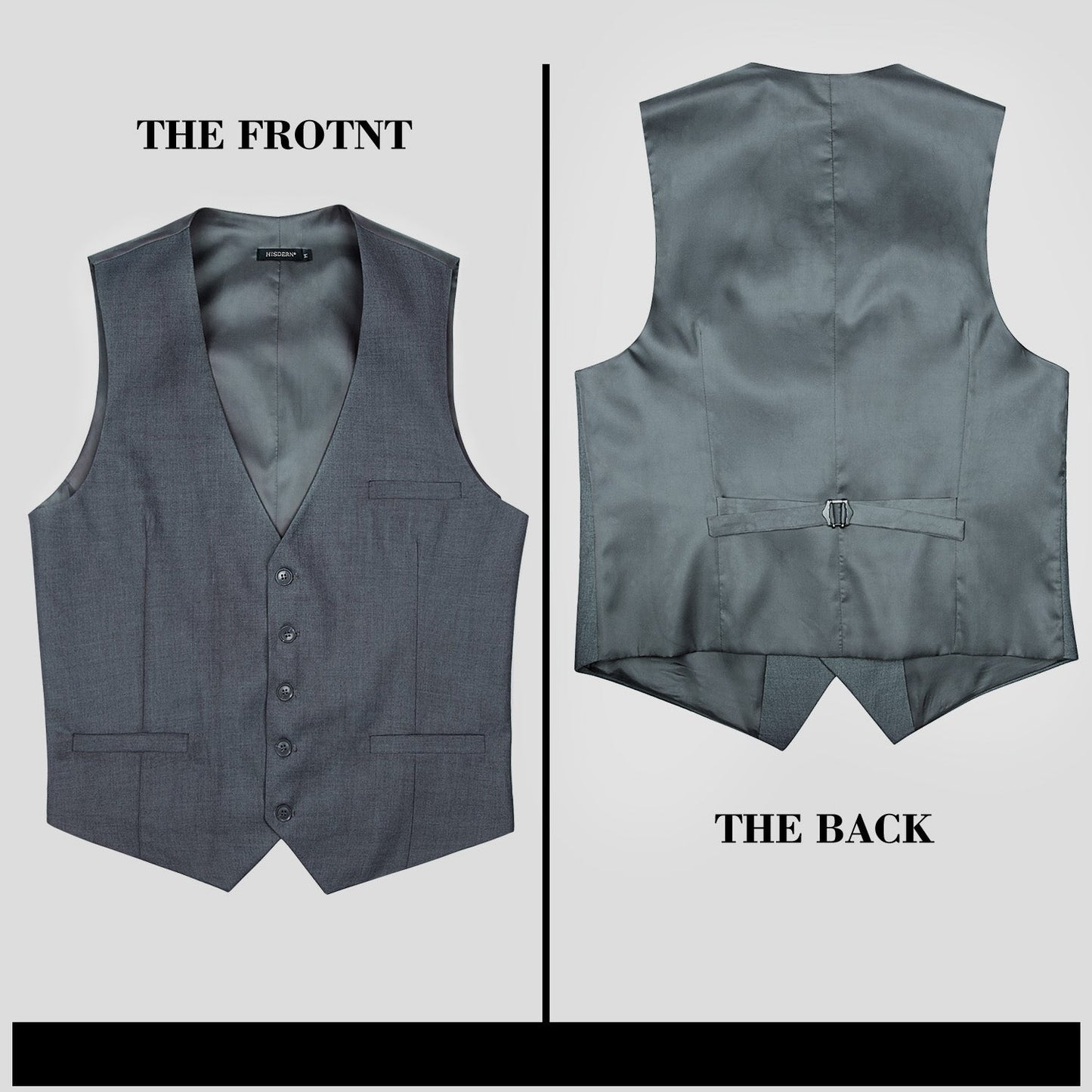 Hisdern Men's Dark Grey Satin Suit Vest Formal