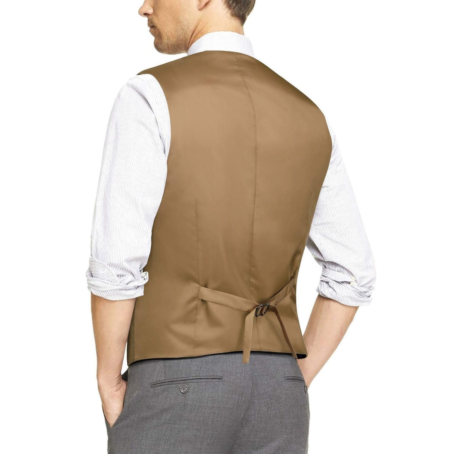 Hisdern Men's Khaki Satin Suit Vest Formal Wear