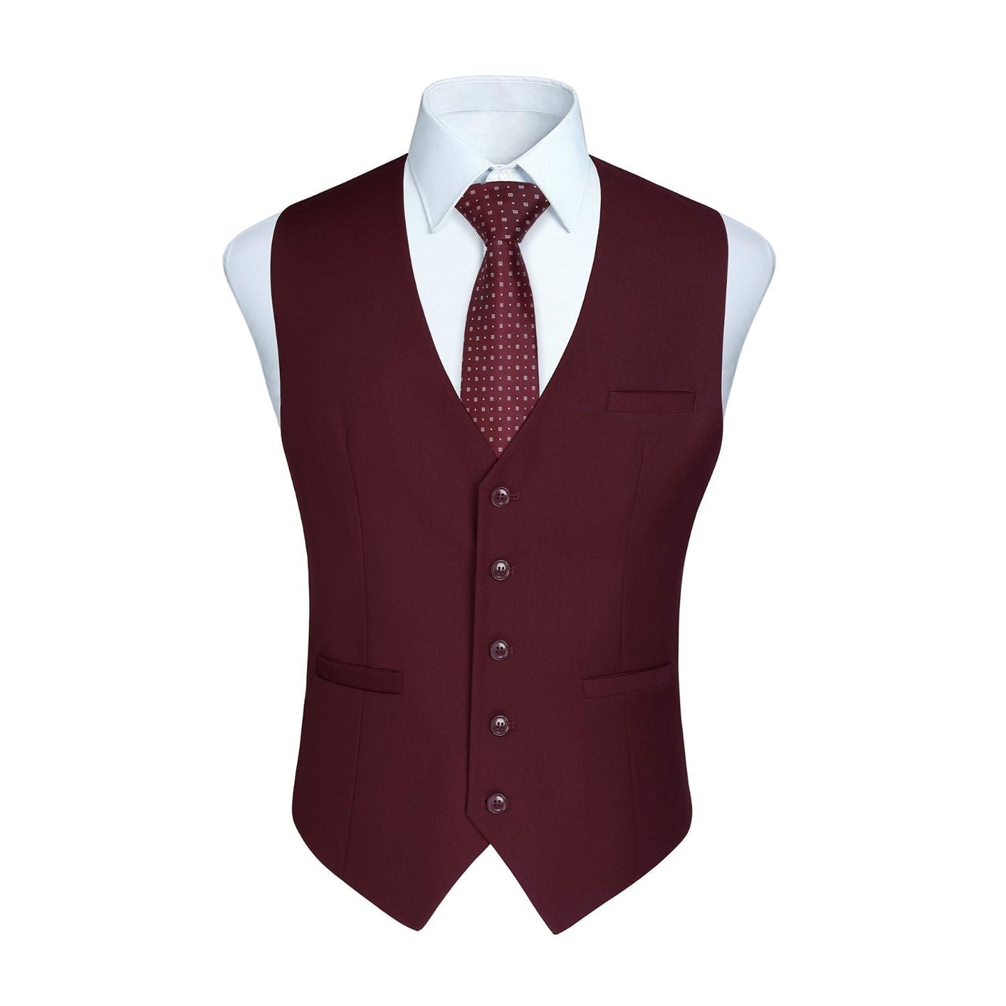 Hisdern Men's Burgundy Satin Suit Vest Formal Wear