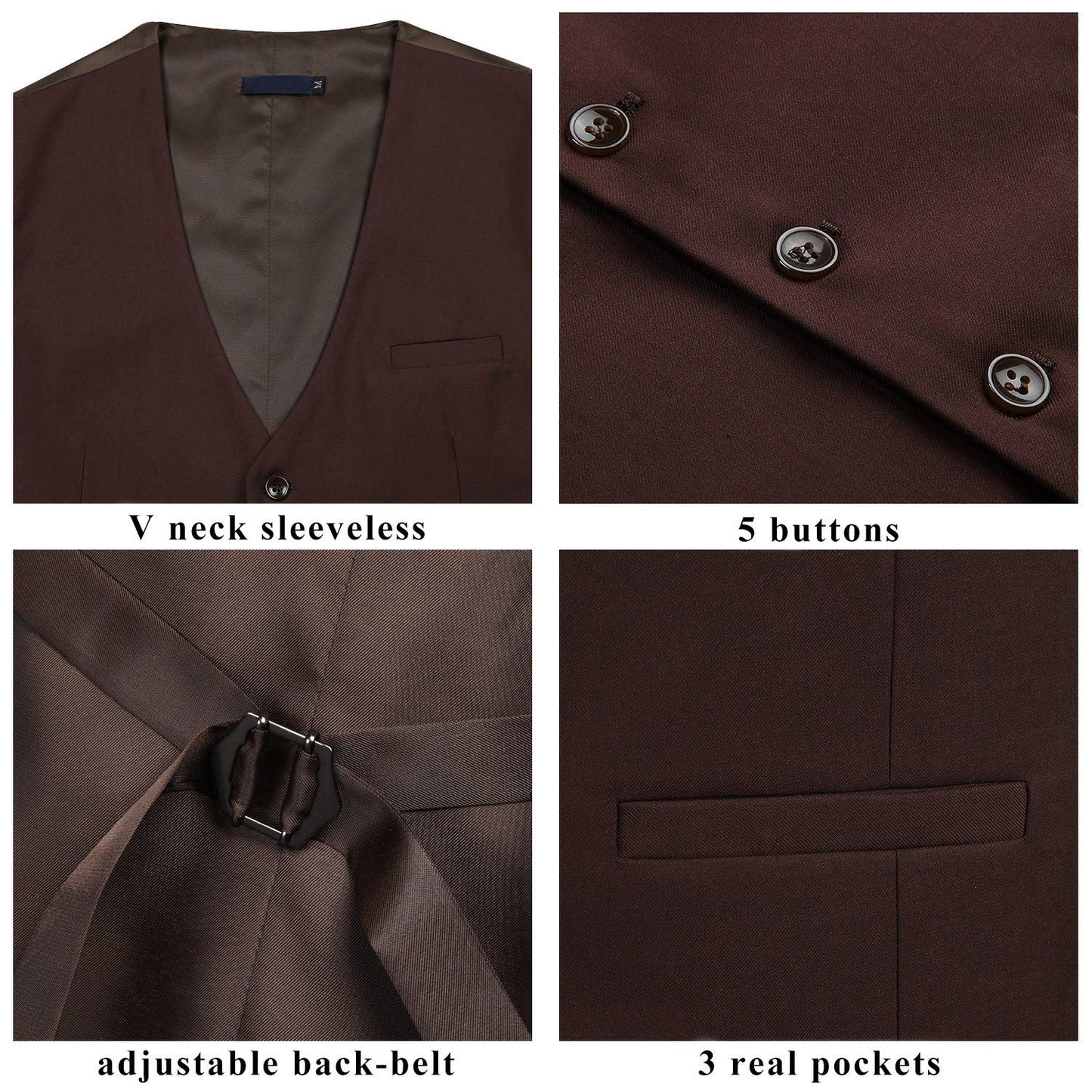 Hisdern Men's Brown Satin Suit Vest Formal Wear