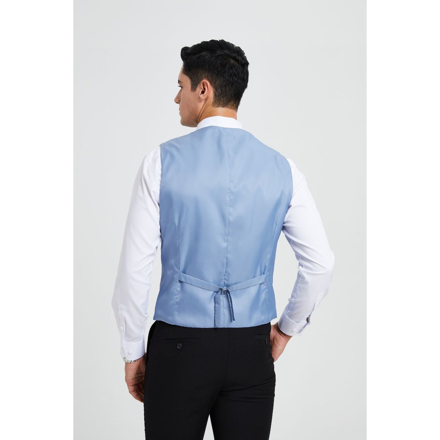 Hisdern Men's Sky Blue Plaid Slim Suit Vest Formal Wear