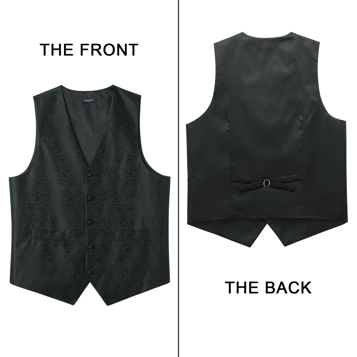 Hisdern Men's Black Paisley Vest Tie Set For Weddings Anniversary