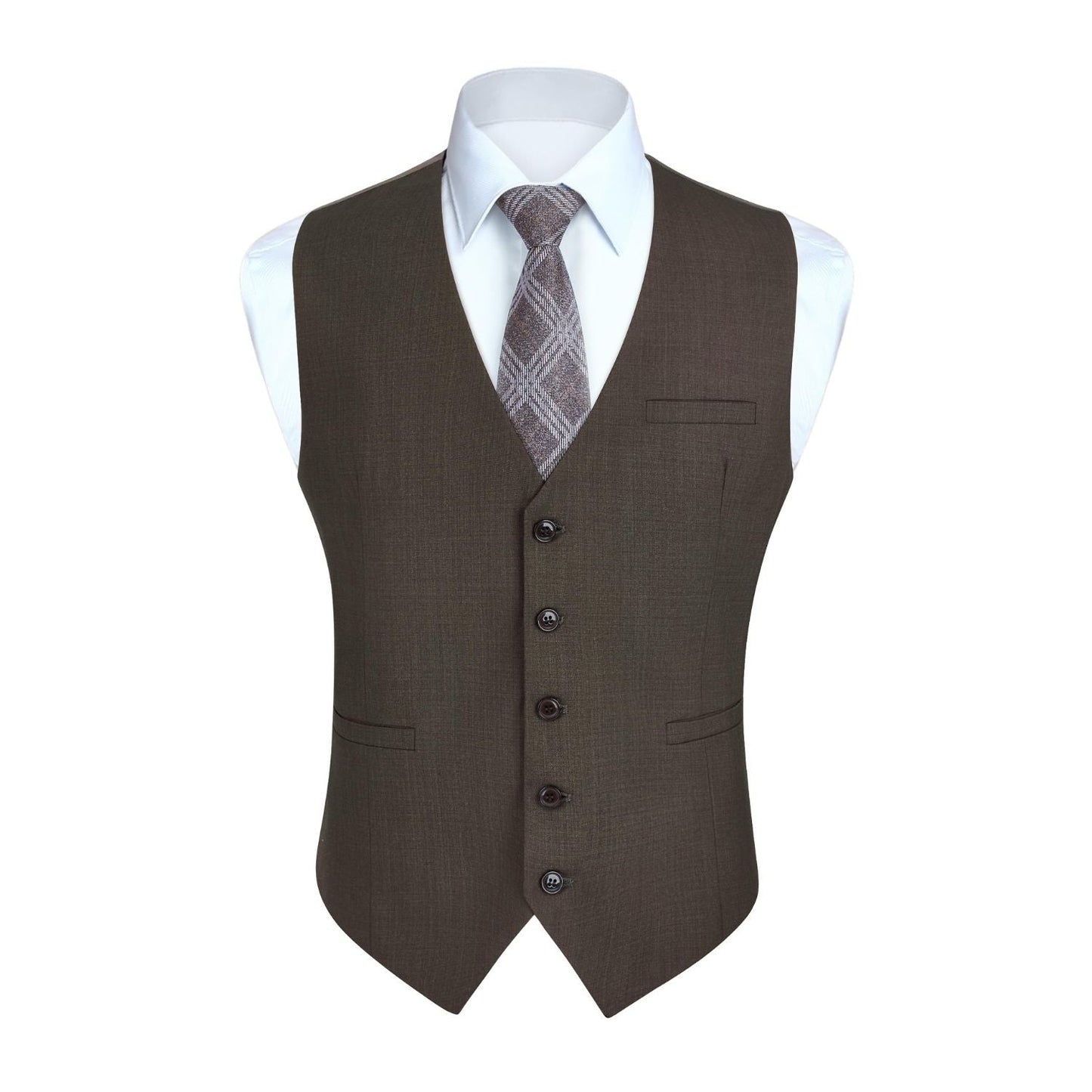 Hisdern Men's Light Brown Satin Suit Vest Formal Wear