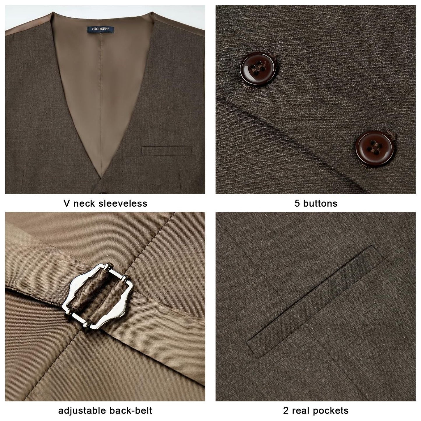 Hisdern Men's Light Brown Satin Suit Vest Formal Wear