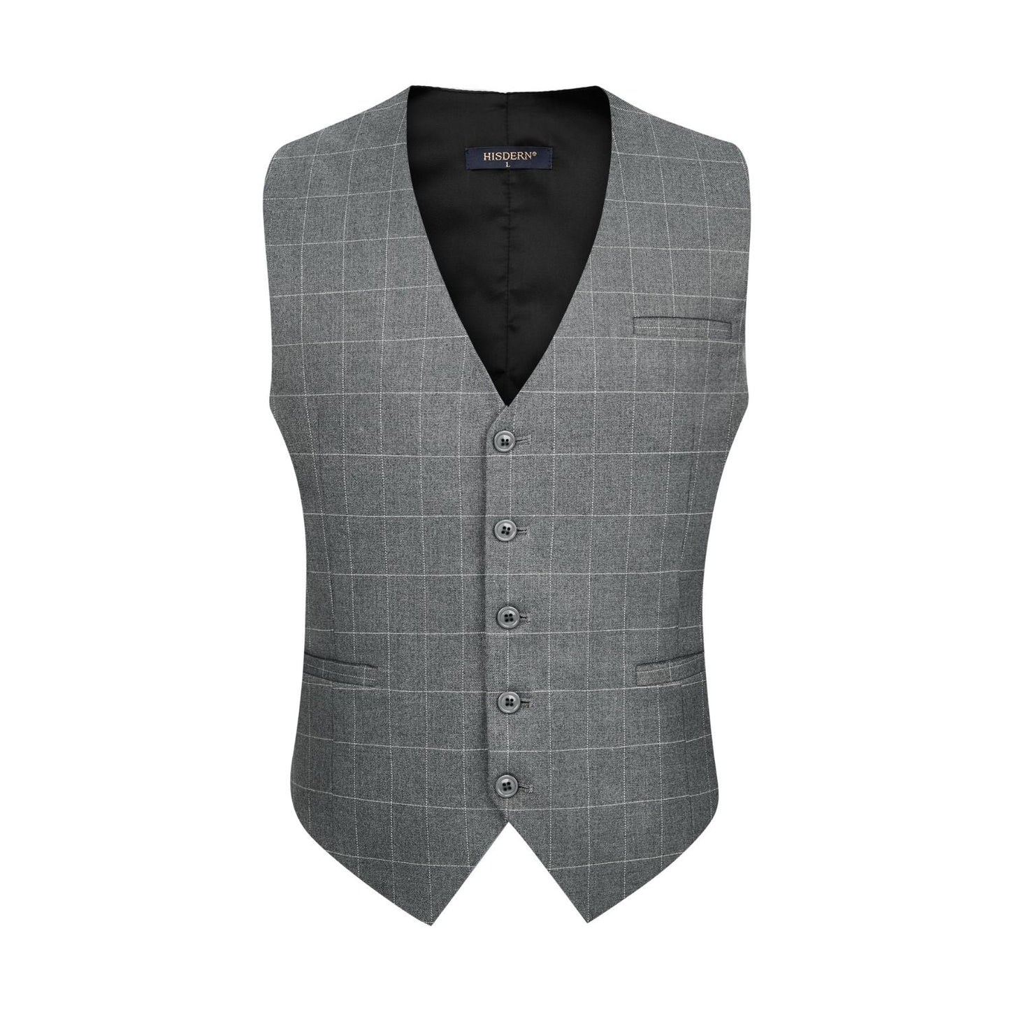 Hisdern Men's Grey Plaid Wedding Vest For Skinny Guys