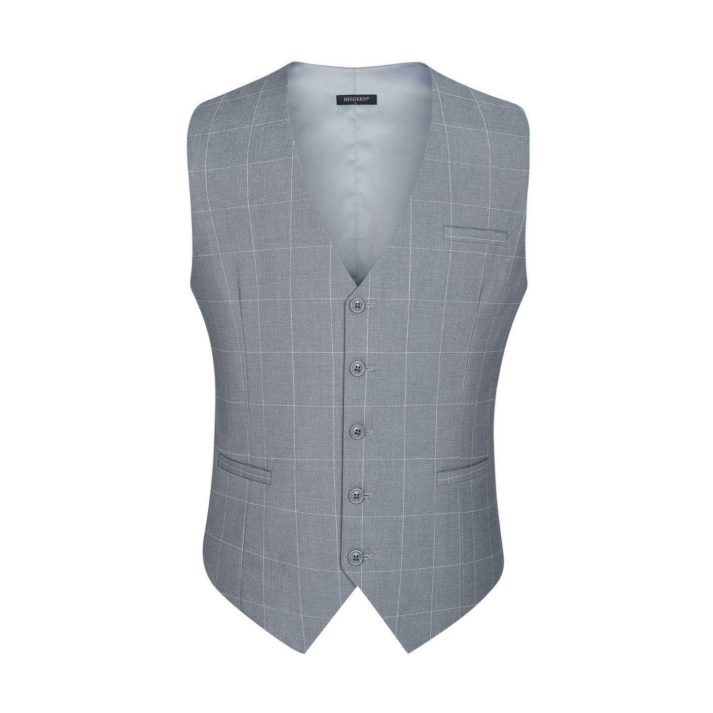 Hisdern Men's Grey Light Plaid Wedding Vest For Skinny Guys