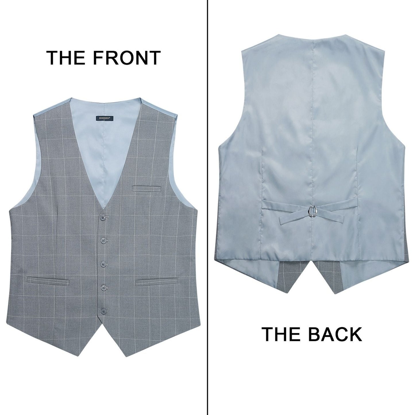 Hisdern Men's Grey Light Plaid Wedding Vest For Skinny Guys