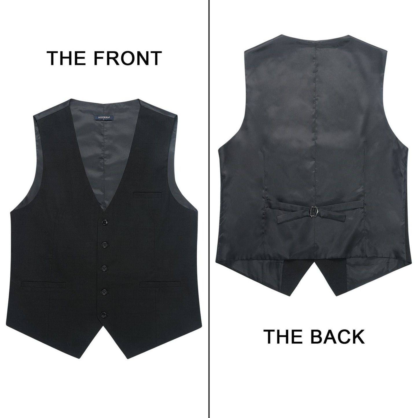 Hisdern Men's Black Plaid Wedding Vest For Skinny Guys