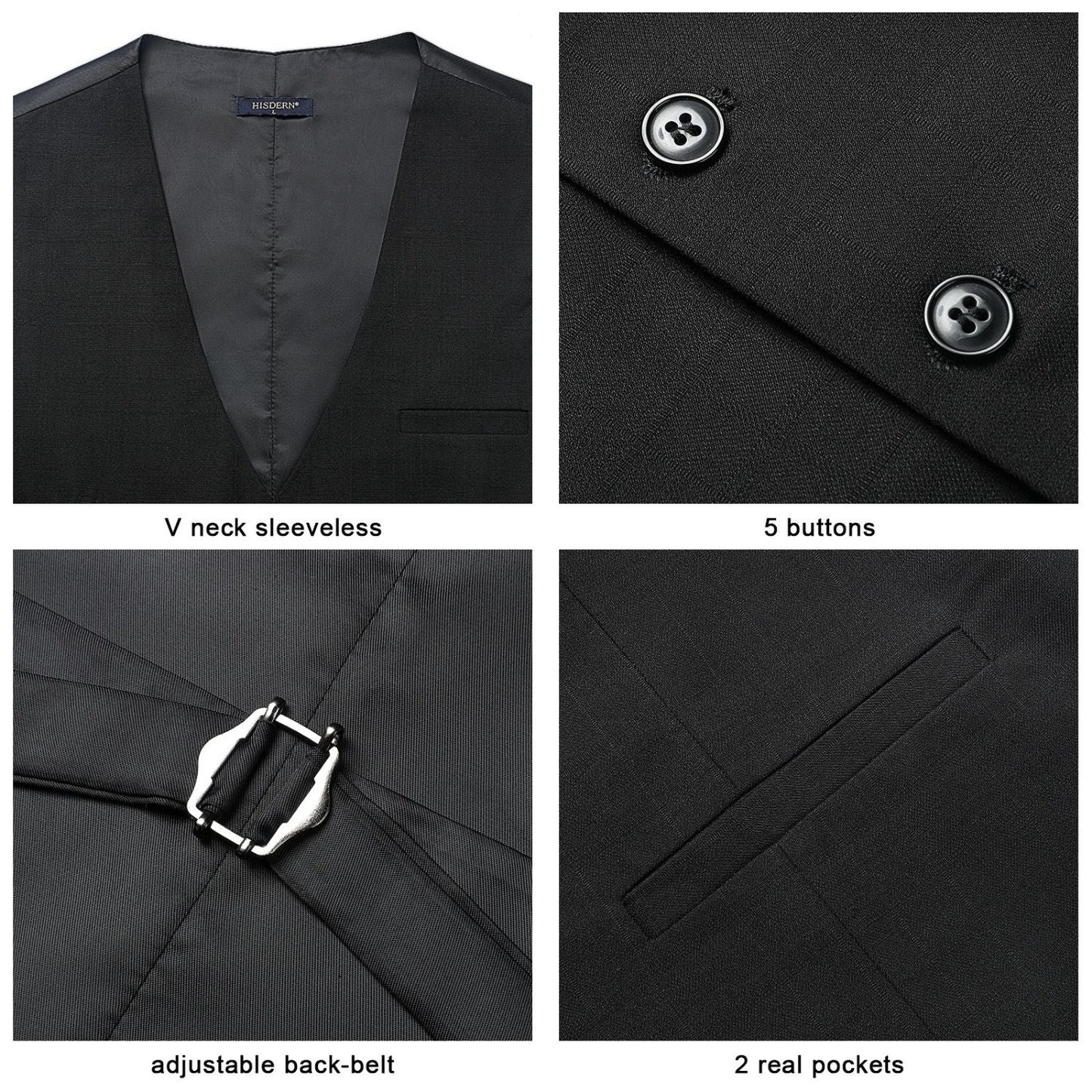 Hisdern Men's Black Plaid Wedding Vest For Skinny Guys
