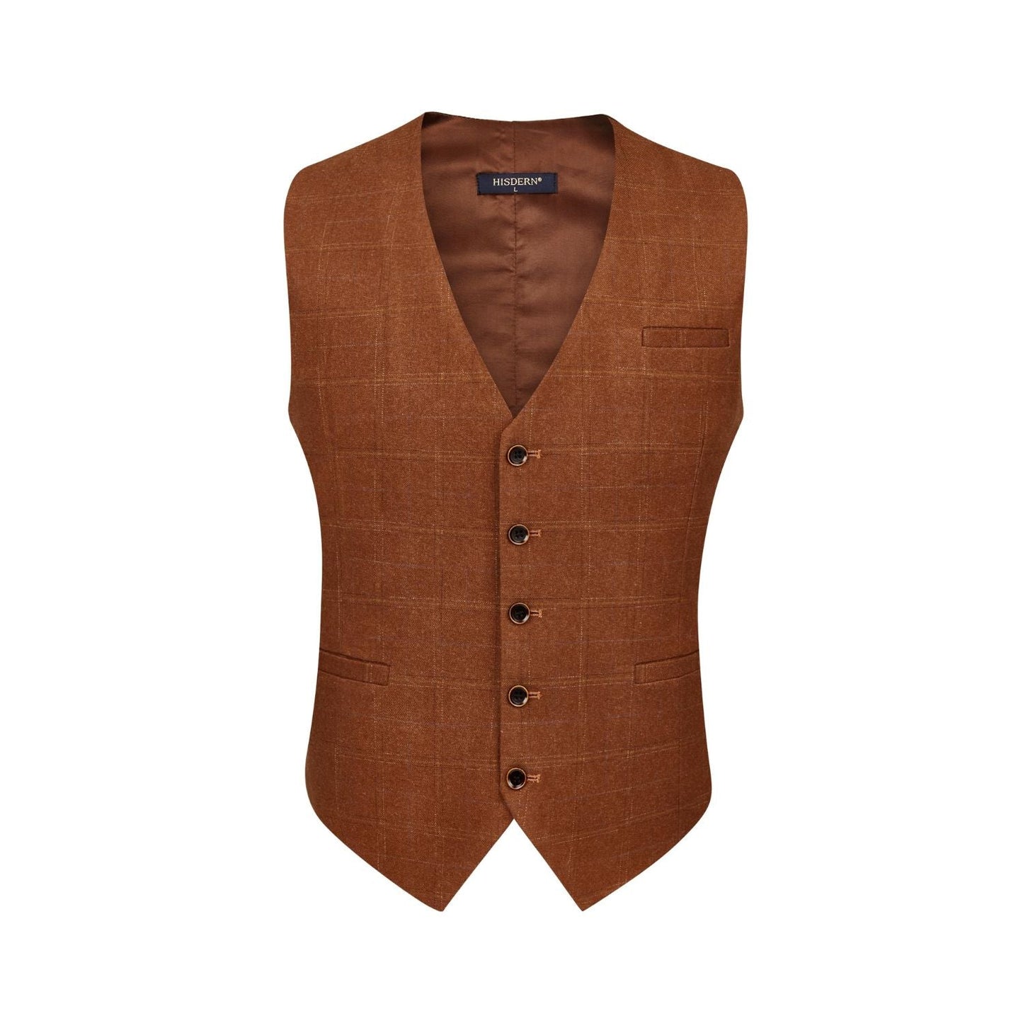 Hisdern Men's Orange Plaid Wedding Vest For Skinny Guys