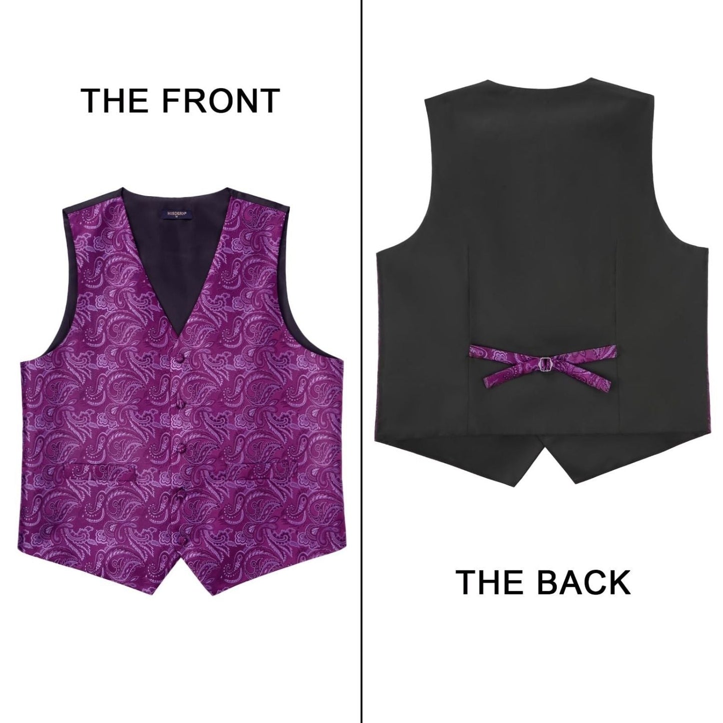 Hisdern Men's Purple Paisley Vest Tie Set For Weddings