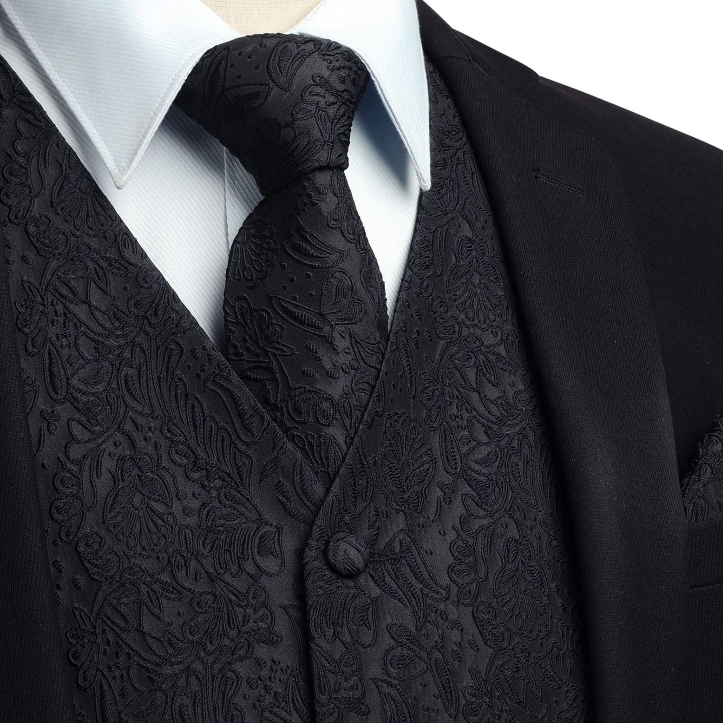 Hisdern Men's Black Paisley Vest Tie Set For Weddings