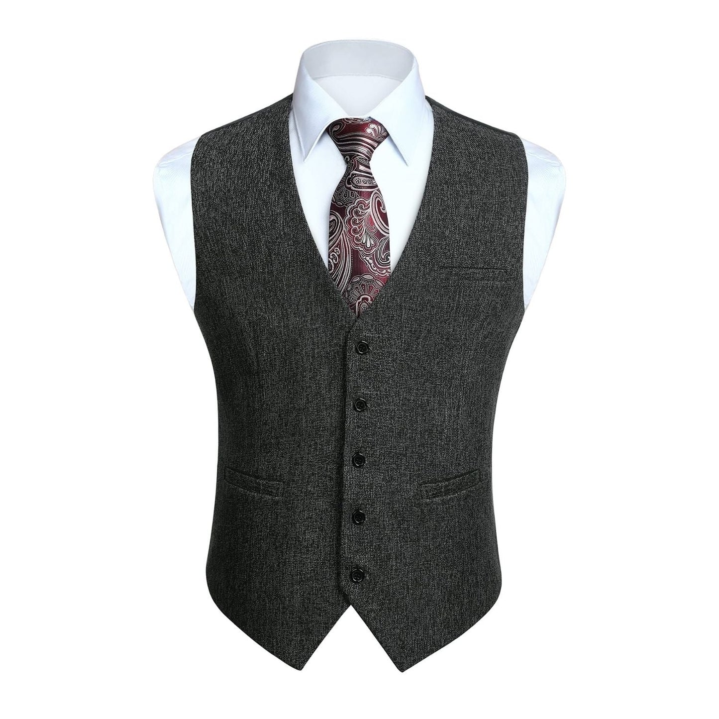 Hisdern Men's Dark Grey Satin Suit Vest Formal Wear