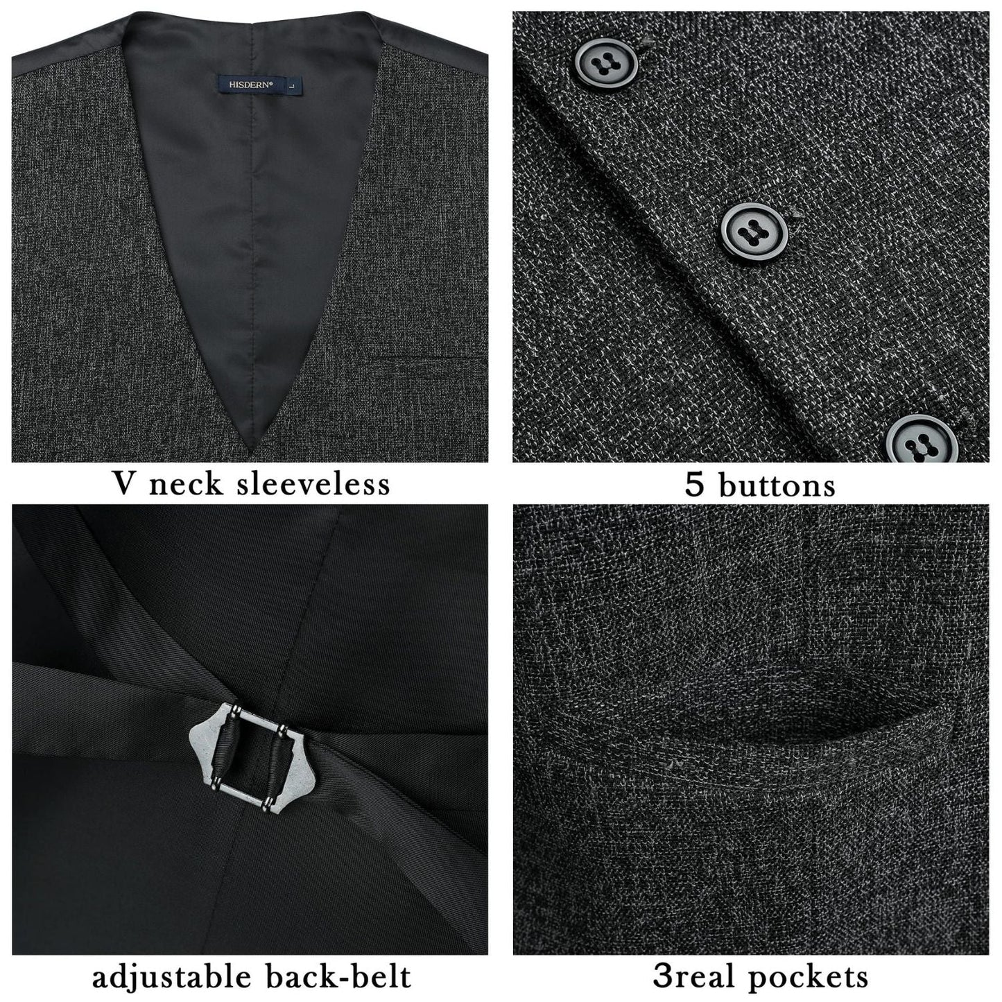 Hisdern Men's Dark Grey Satin Suit Vest Formal Wear