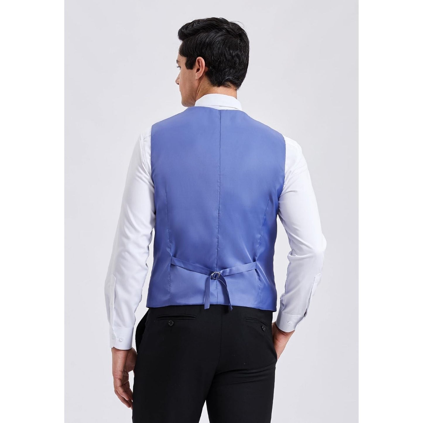 Hisdern Men's Navy Blue Satin Suit Vest Formal Wear