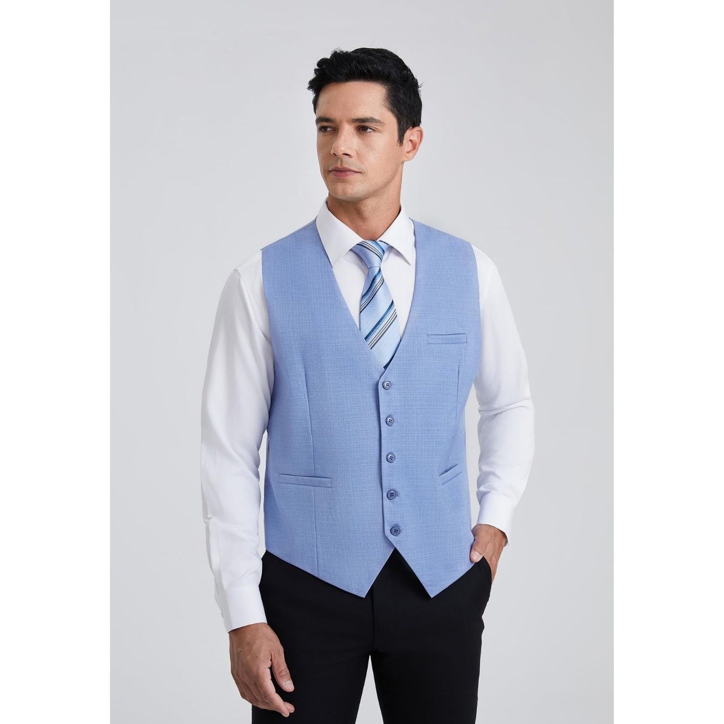 Hisdern Men's Light Blue Satin Suit Vest Formal Wear