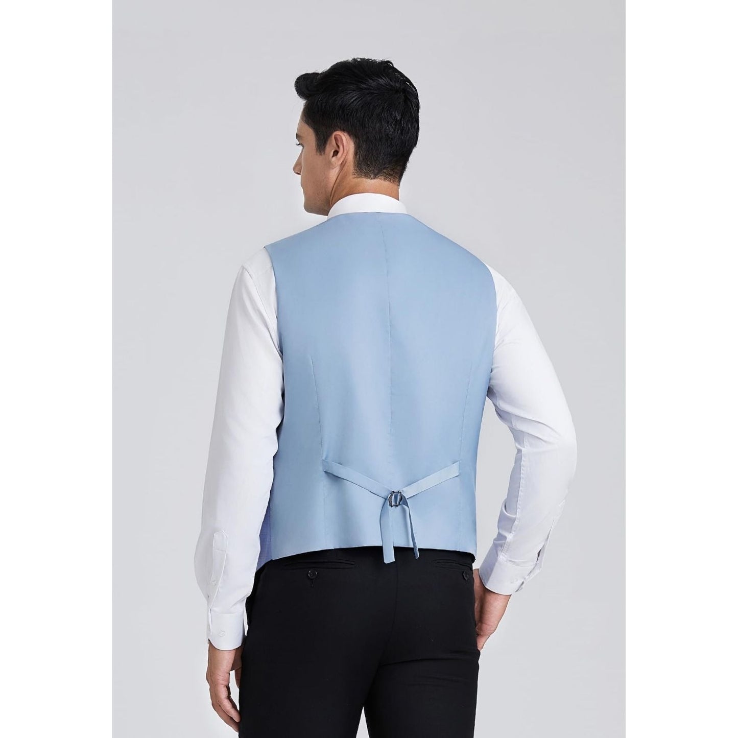 Hisdern Men's Light Blue Satin Suit Vest Formal Wear