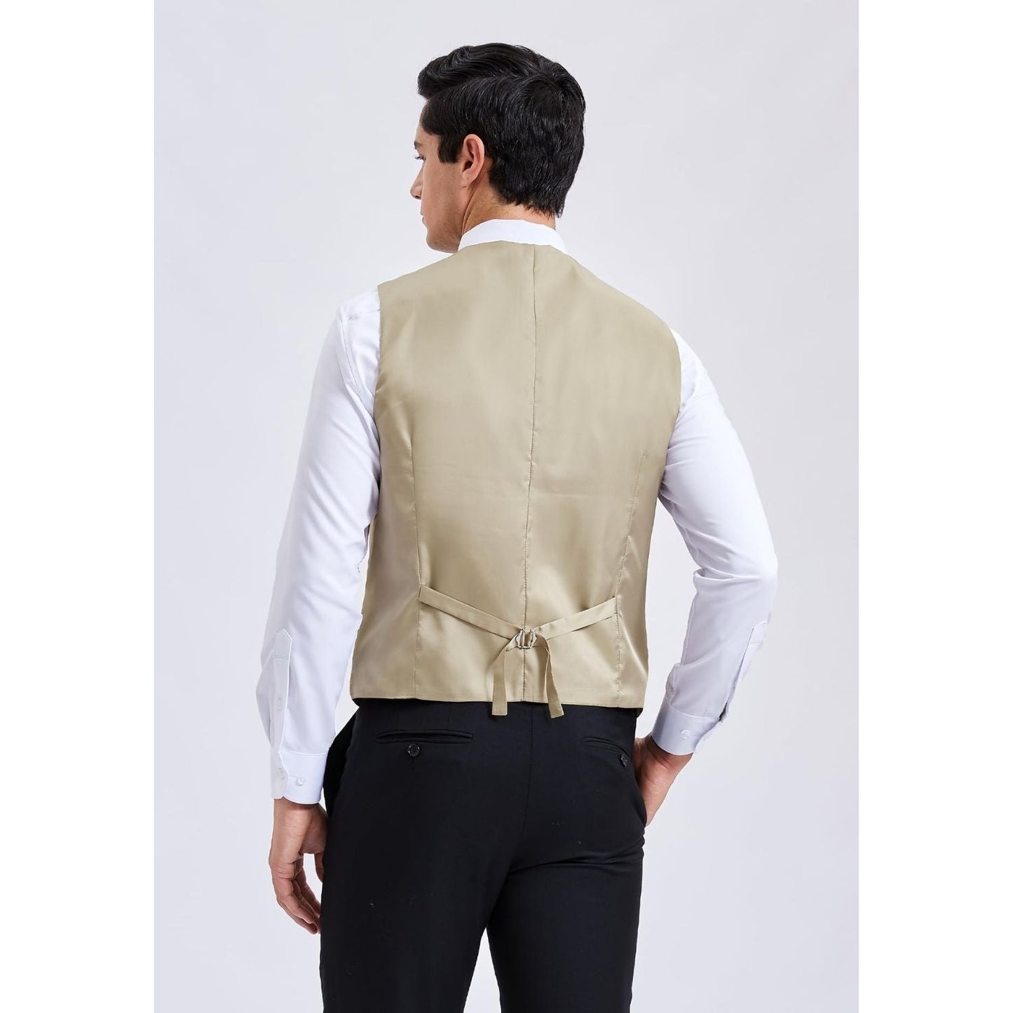 Hisdern Men's Khaki Satin Suit Vest Formal Wear