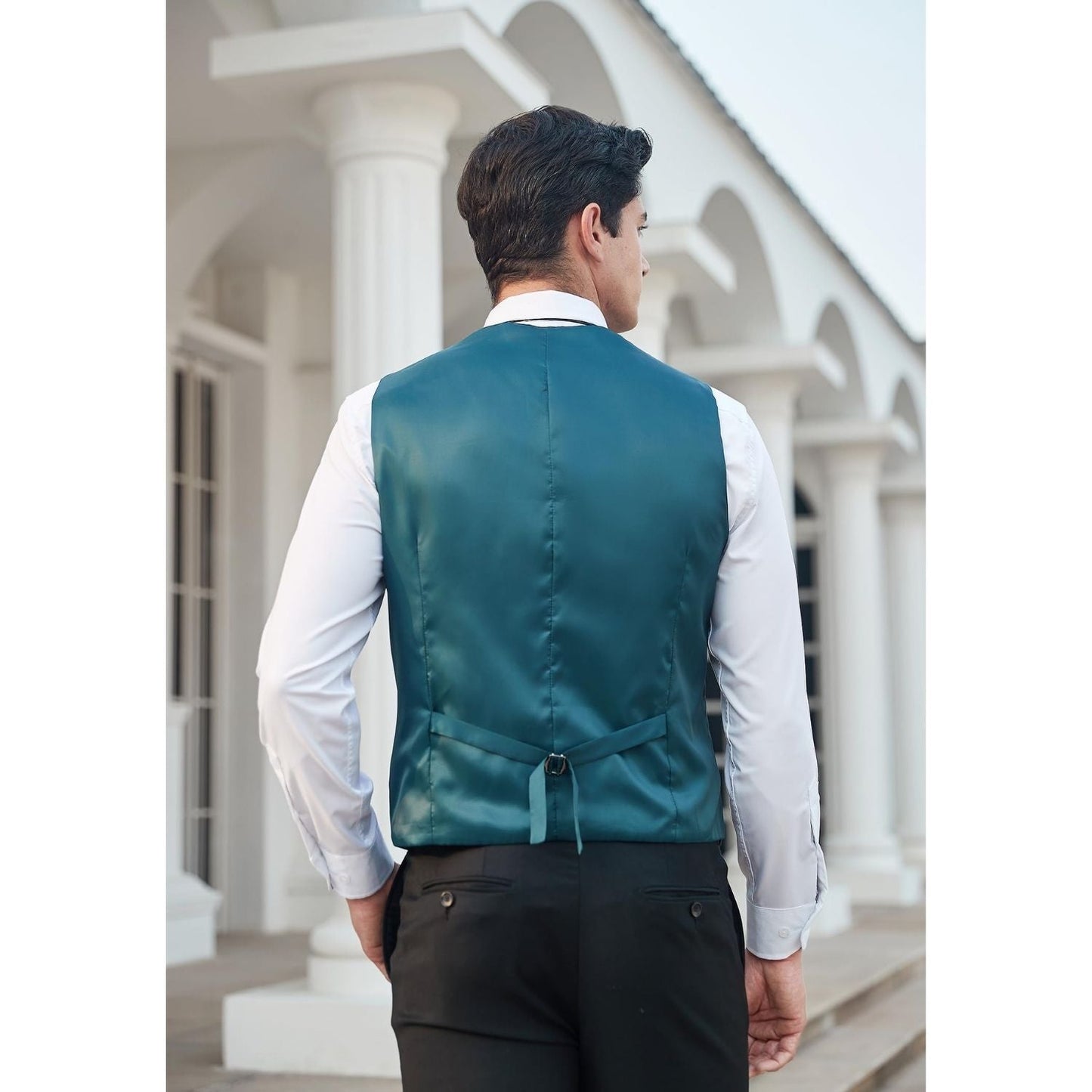 Hisdern Men's Green Plaid Wedding Vest For Skinny Guys