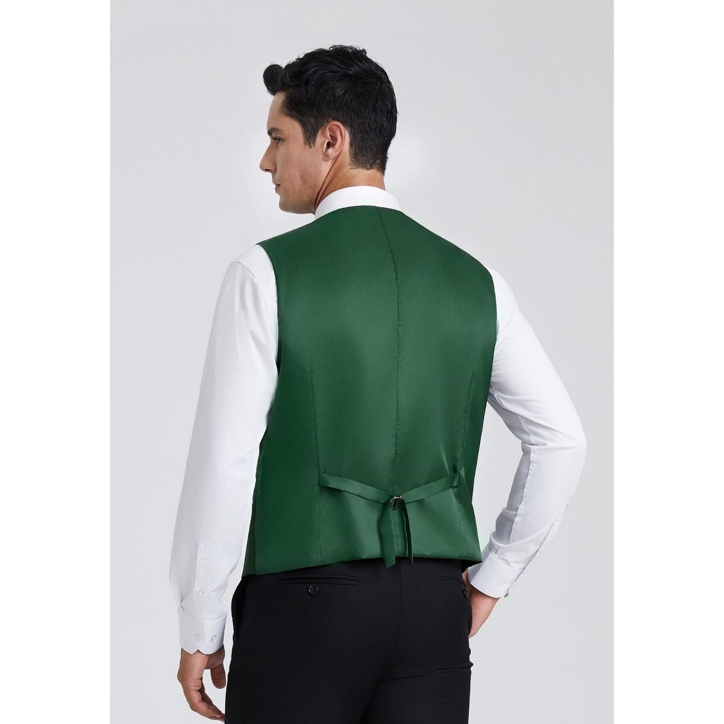 Hisdern Men's Dark Green Plaid Wedding Vest For Skinny Guys