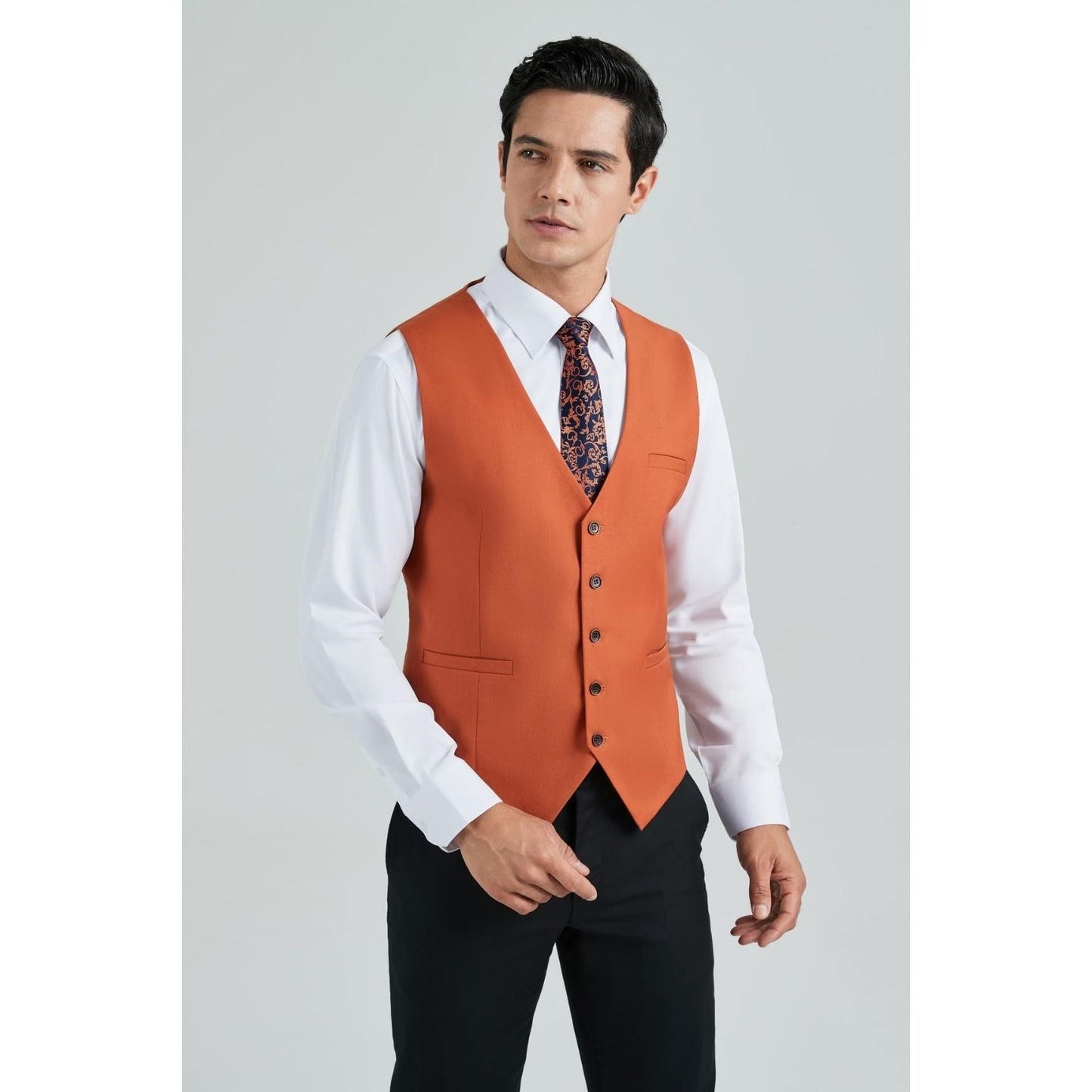 Hisdern Men's Dark Orange Satin Suit Vest Formal Wear