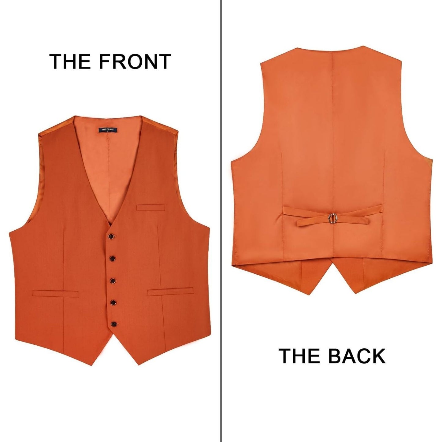 Hisdern Men's Dark Orange Satin Suit Vest Formal Wear